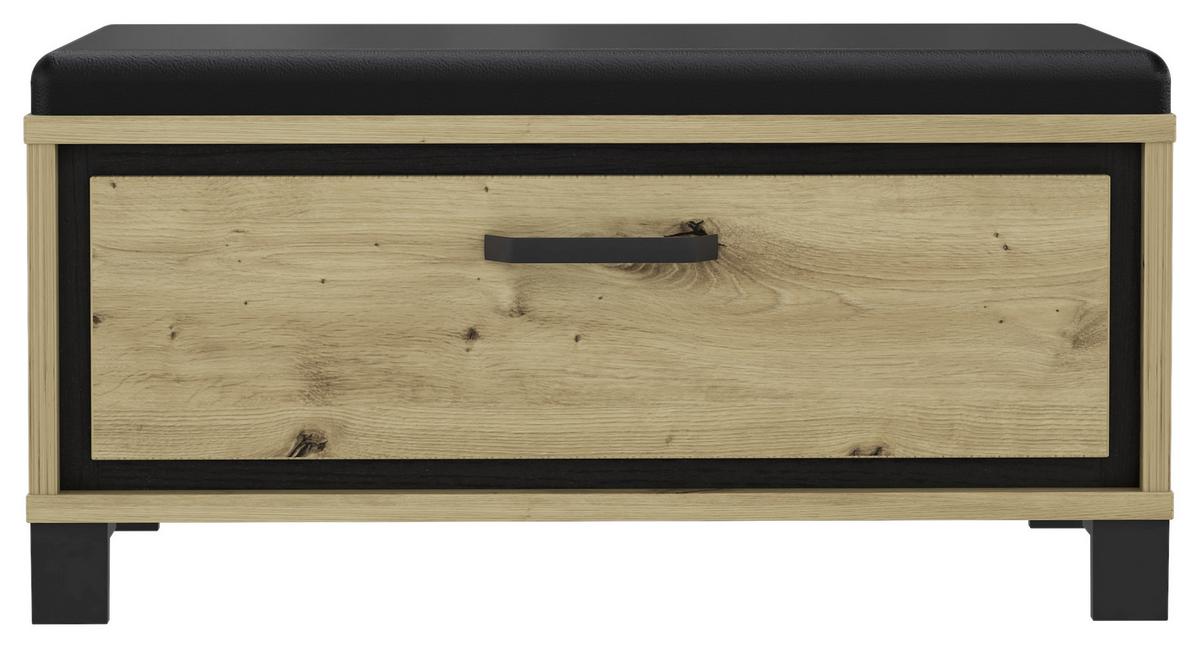 Garderobenbank Trondheim B: 89,1 cm Eiche/Schwarz - Eichefarben/Schwarz, Basics, Holzwerkstoff/Kunststoff (89,1/44,7/41,5cm) - Livetastic