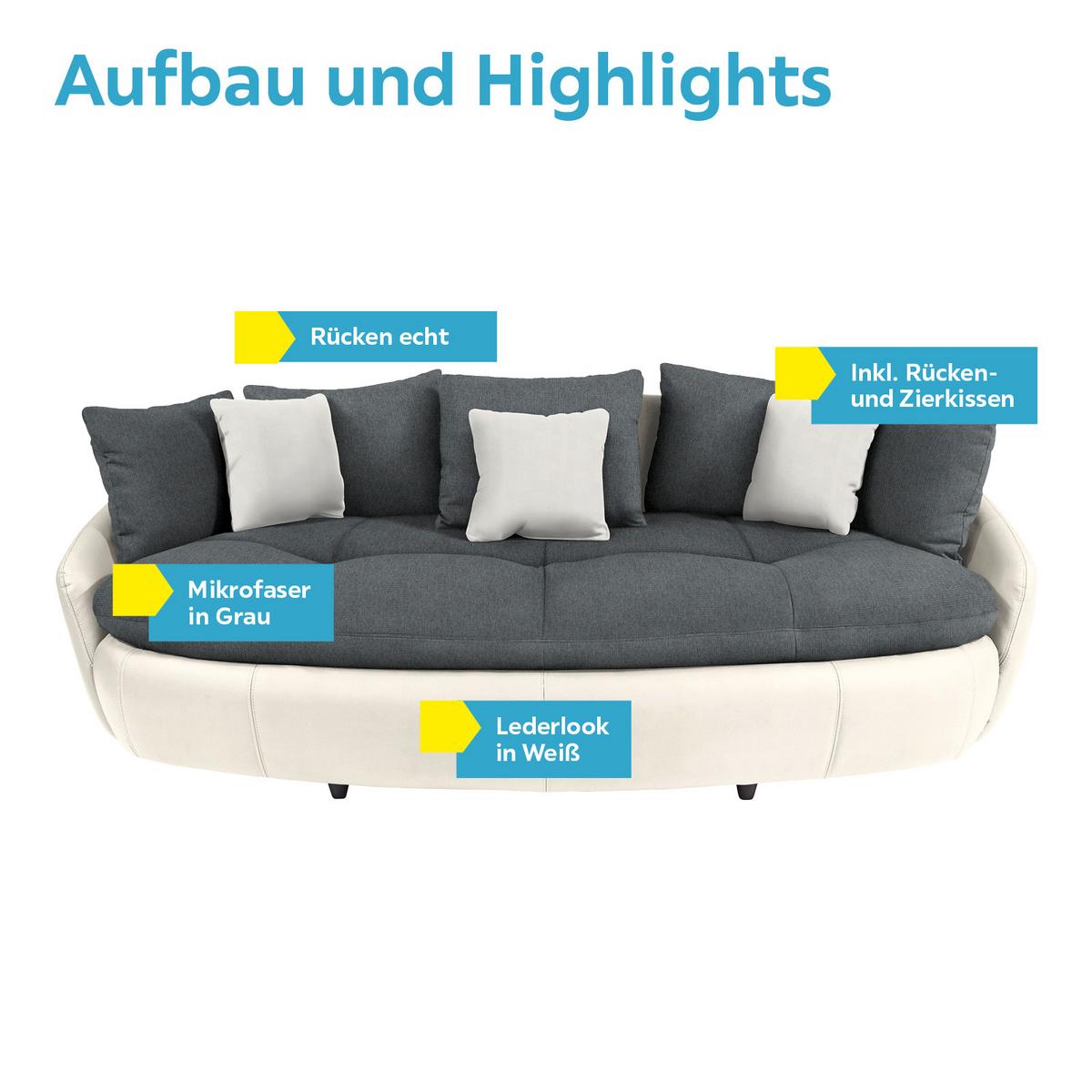 Megasofa Mit Kissen Aruba, Mikrofaser/lederlook - Schwarz/Weiß, LIFESTYLE, Textil (238/80/140cm)