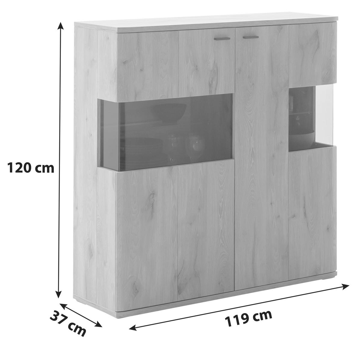 Highboard Prato Eichefarben B: 119 Cm - Eichefarben, Design, Glas/Holzwerkstoff (119/120/37cm) - MID.YOU