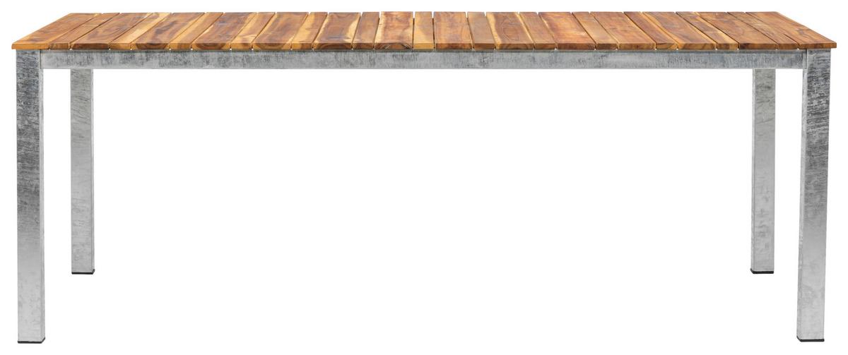 Gartentisch Zenia - Zinkfarben/Akaziefarben, KONVENTIONELL, Holz/Metall (200/100/74cm) - Gardenson