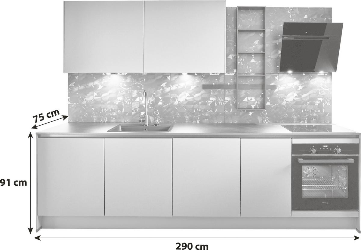 Küchenzeile Eastbourne ohne Geräte 290 cm Mineralgrün - Basics, Holzwerkstoff (290cm) - Vertico