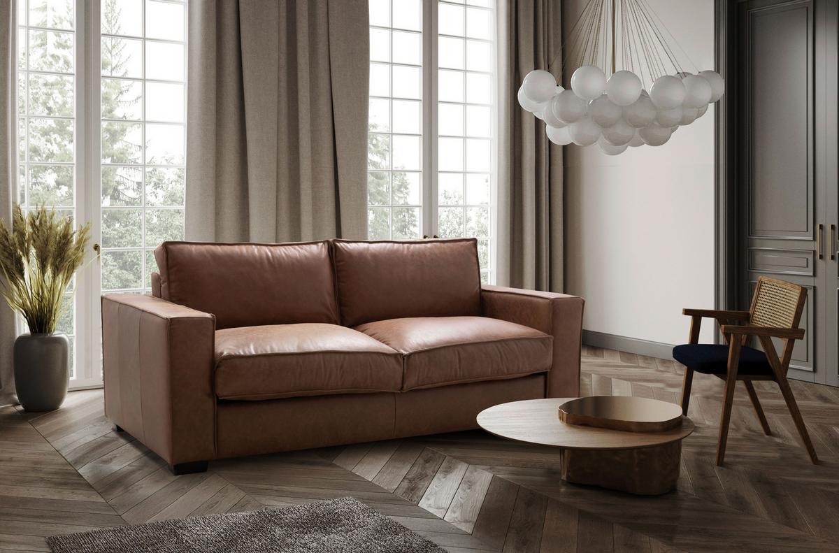 Schlafsofa Texas Cognac Anilinleder, B: 203 Cm - Cognac/Dunkelbraun, Design, Leder (203/85/99cm) - MID.YOU