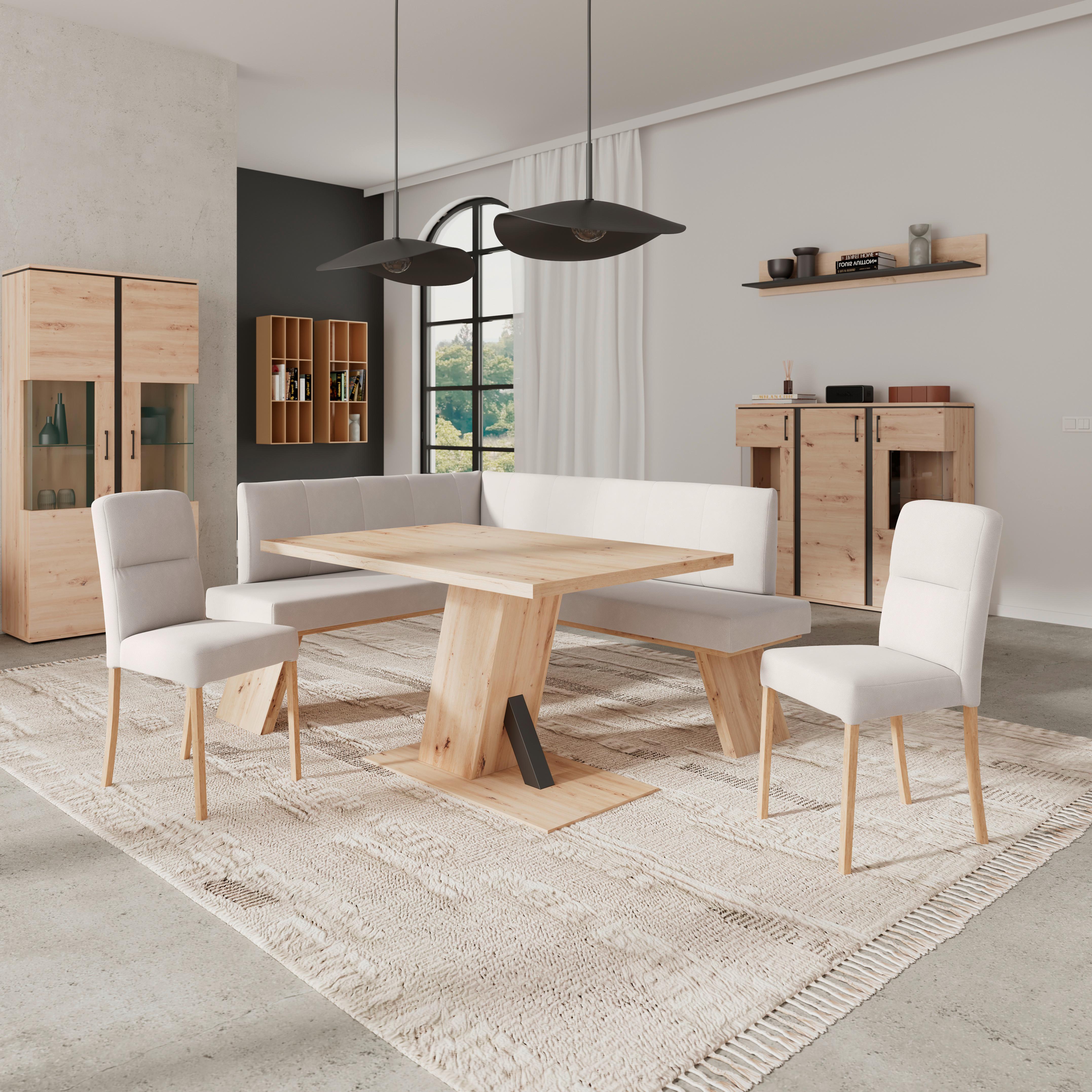 Eckbank Emma Ii Webstoff Weiß, B: 140 Cm - Eichefarben/Weiß, KONVENTIONELL, Holzwerkstoff/Textil (140/160cm)