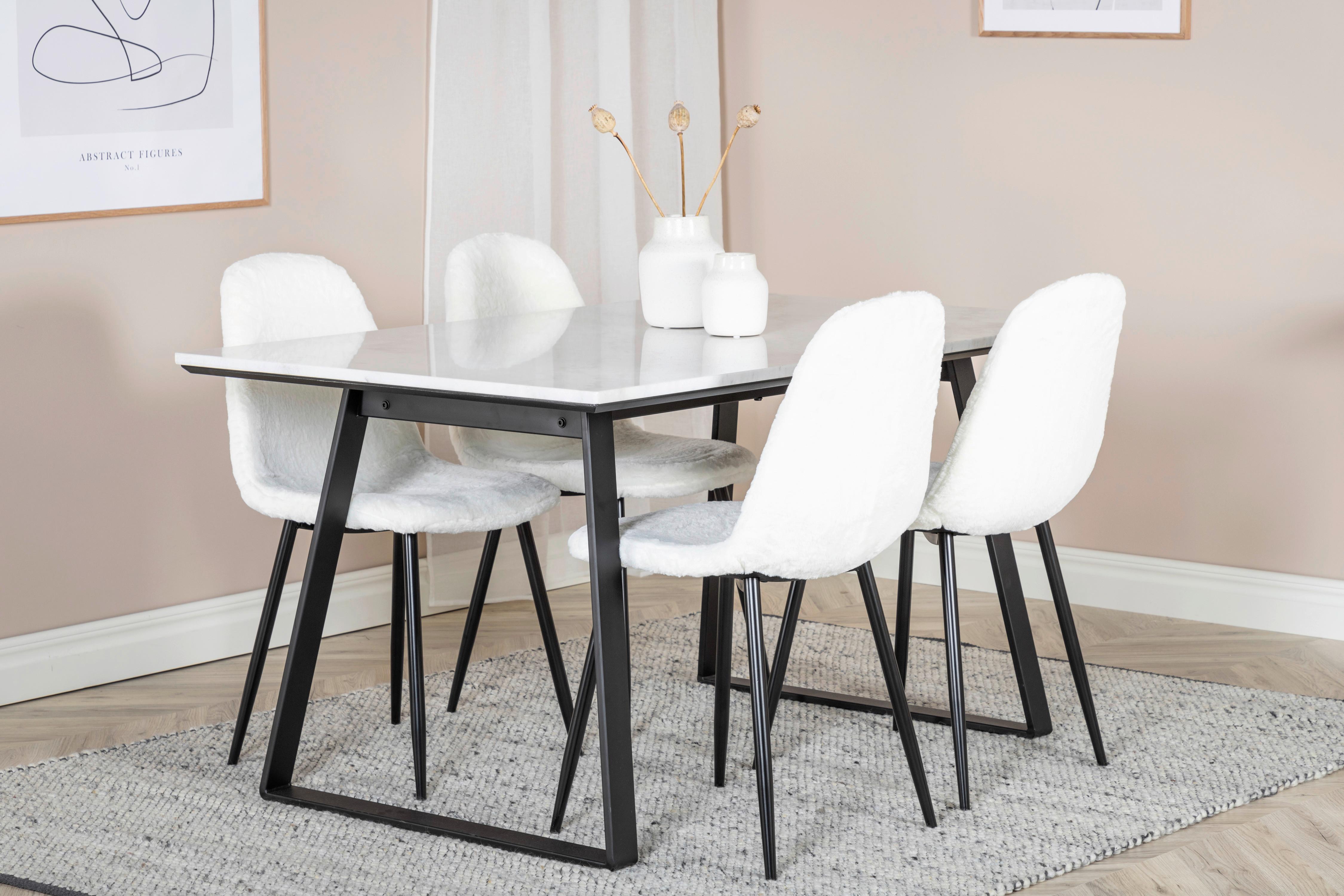 Esstisch Estelle - Schwarz/Weiß, Design, Stein/Metall (140/90/75cm) - Livetastic