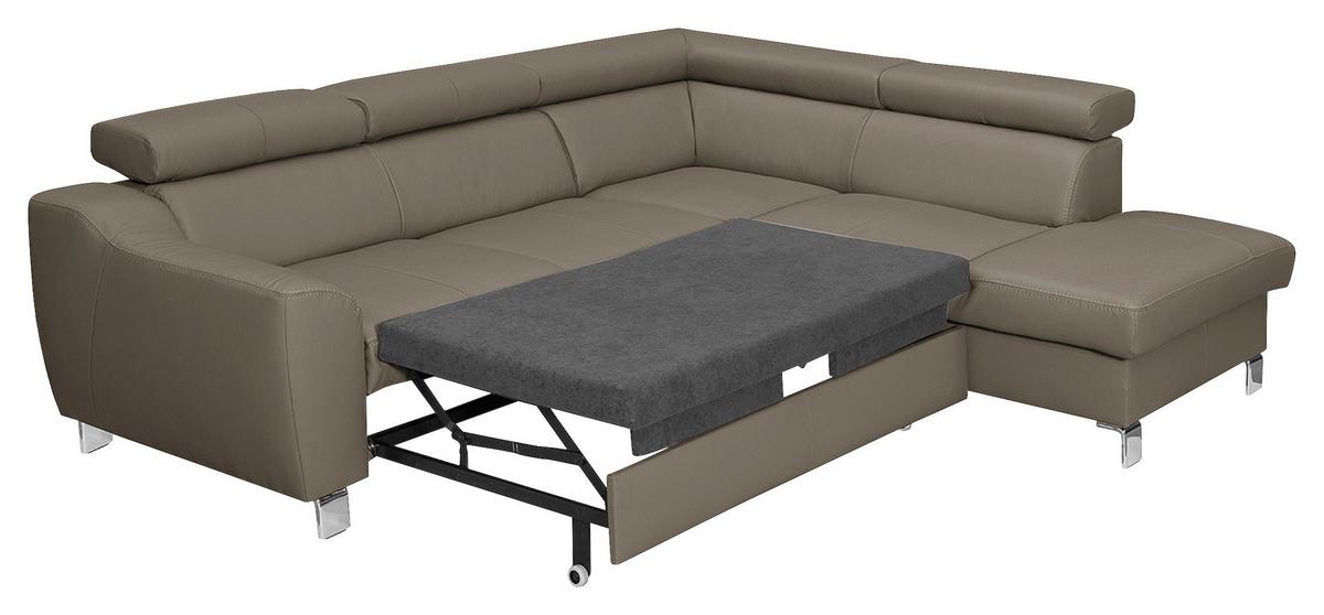 Ecksofa Aspen Taupe S: 245 cm - Taupe/Chromfarben, Design, Leder/Textil (245/208cm) - Livetastic