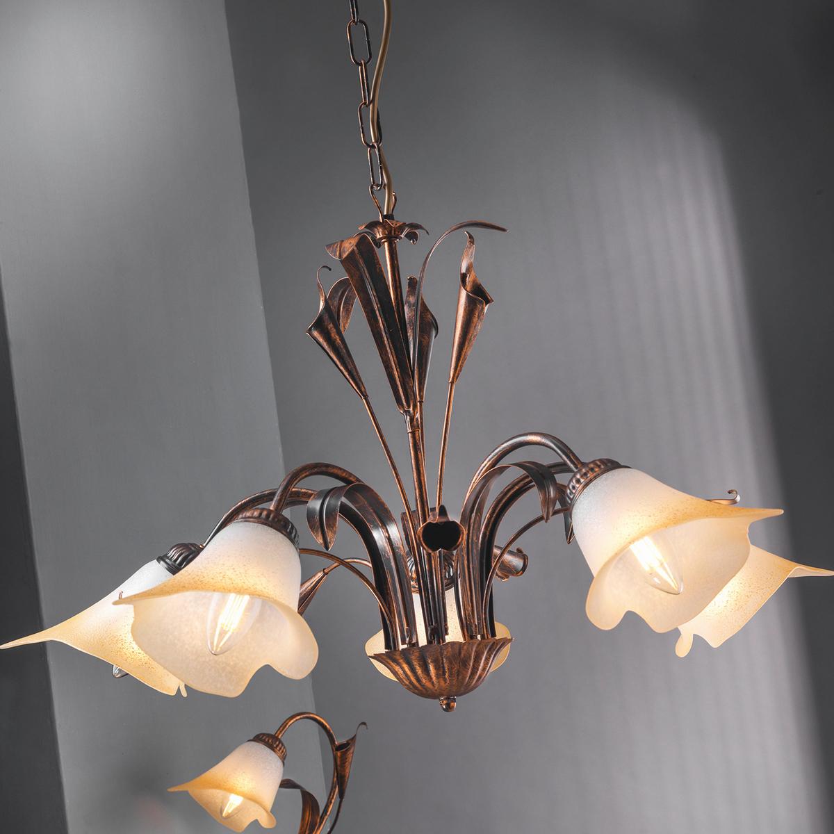 Kronleuchter 4722/5b - Bronzefarben, Natur, Glas/Metall (70/100cm)