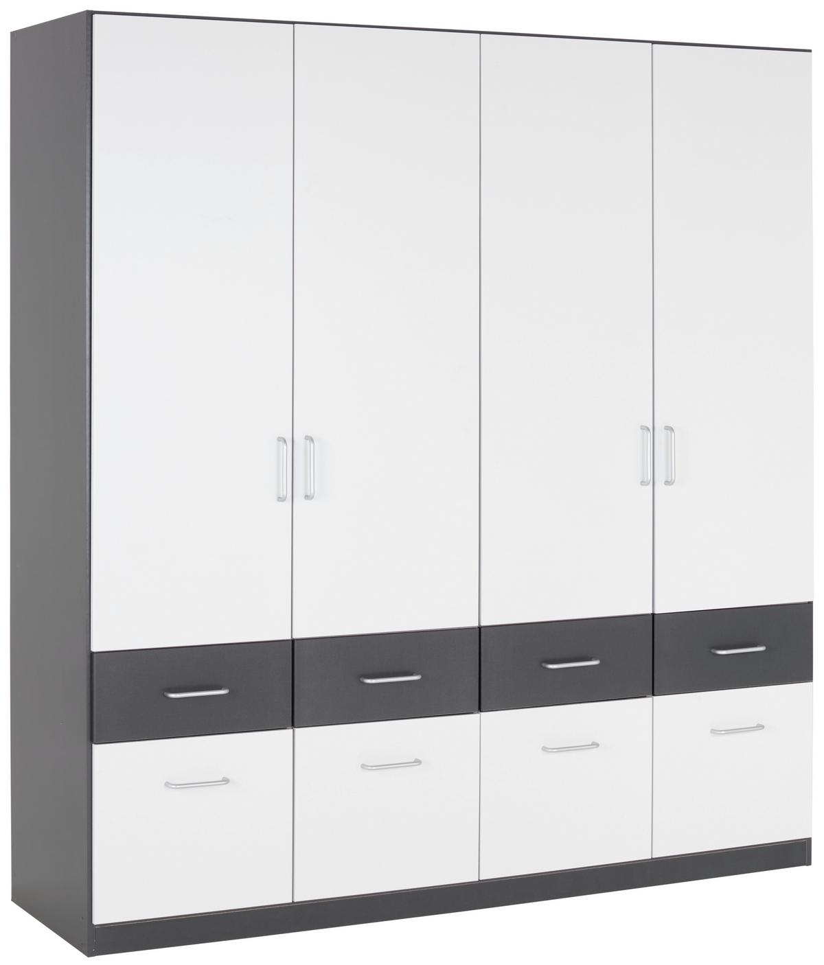 Drehtürenschrank Mit Schubladen 181cm Aalen Extra - Weiß/Grau, KONVENTIONELL, Holzwerkstoff (181/197/54cm)