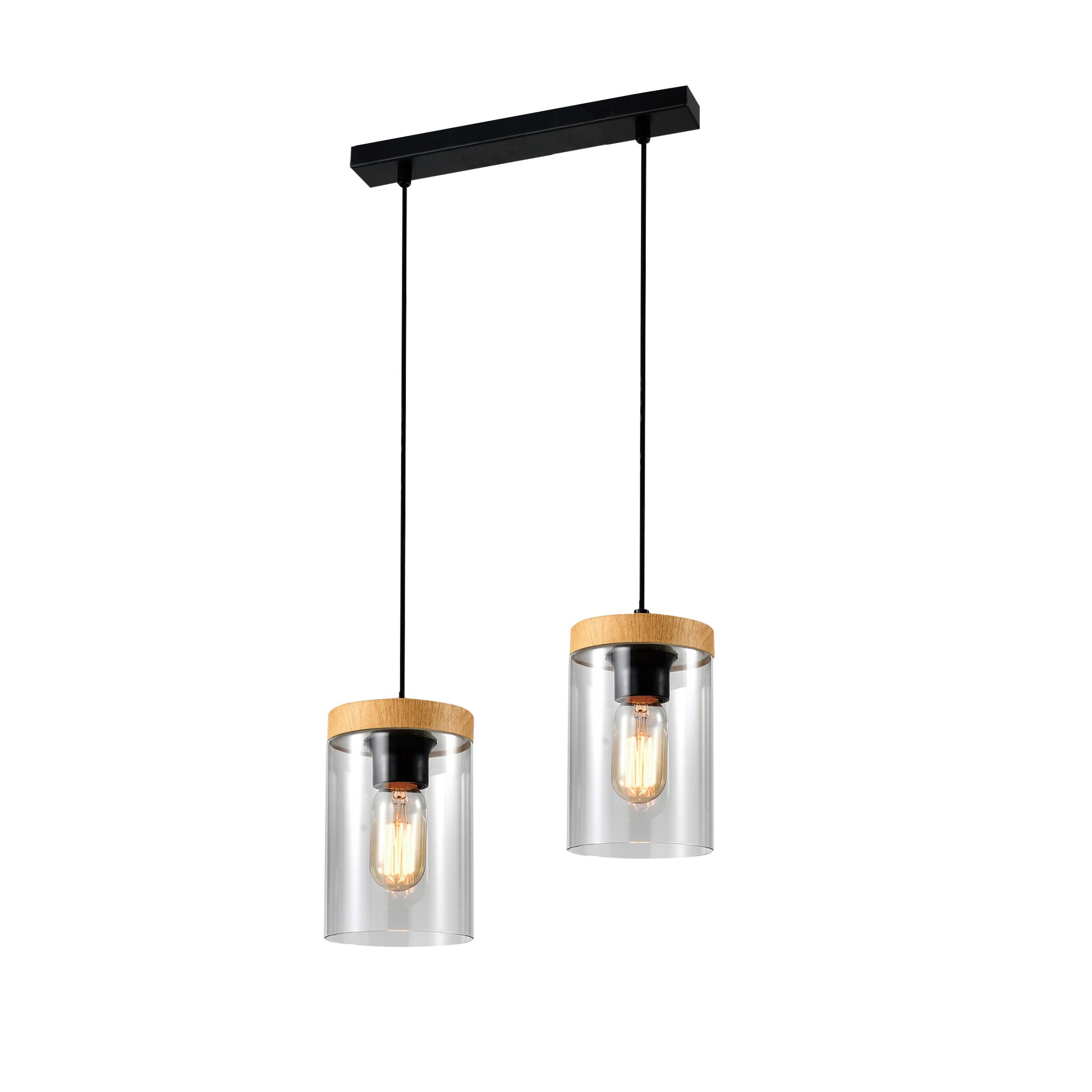 PENDELLEUCHTE 32-21991 WELS - Eichefarben/Schwarz, Natur, Glas/Metall (37/12/100cm)