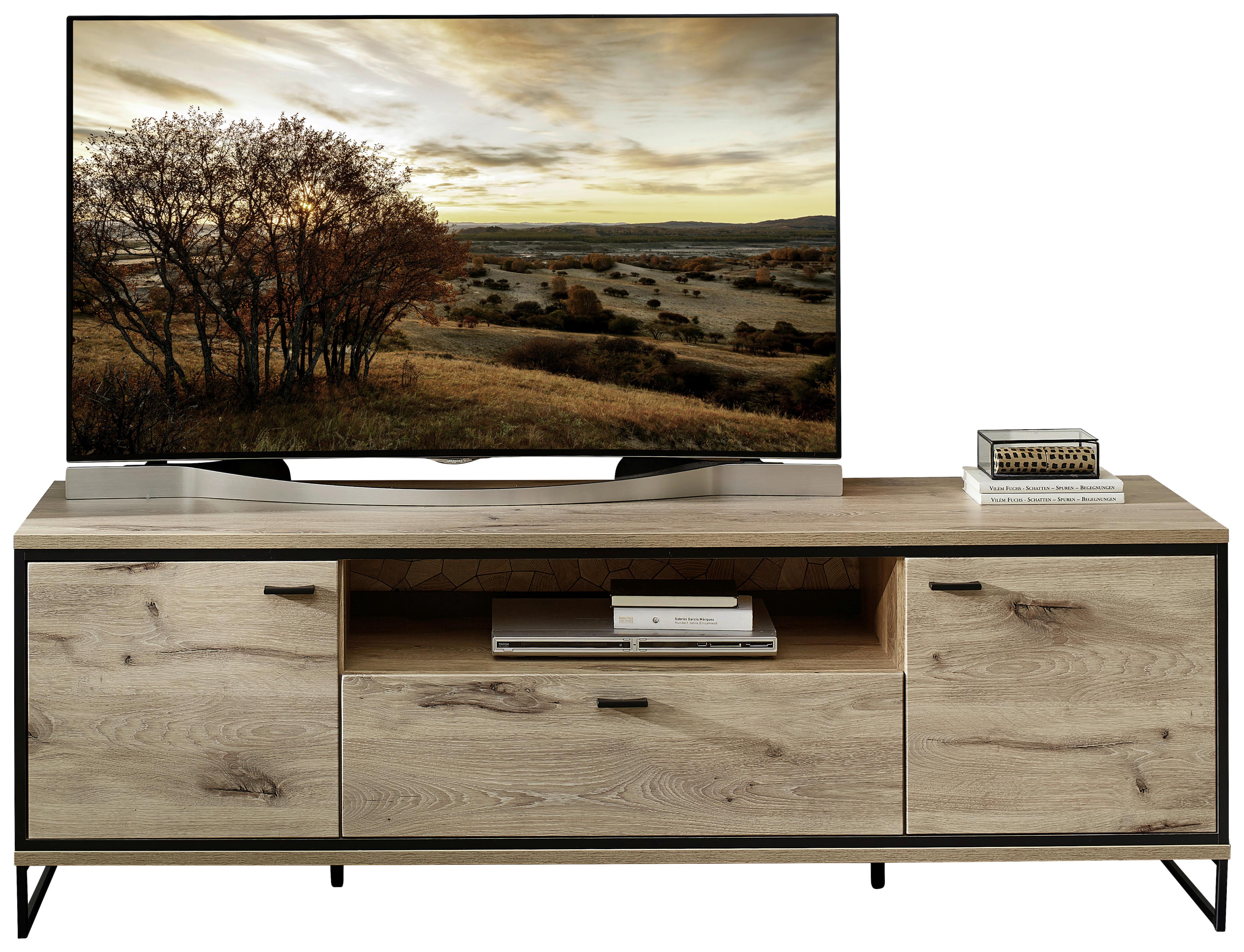 Tv-element Ruben - Eichefarben/Schwarz, KONVENTIONELL, Holzwerkstoff (180/61/49cm) - Livetastic