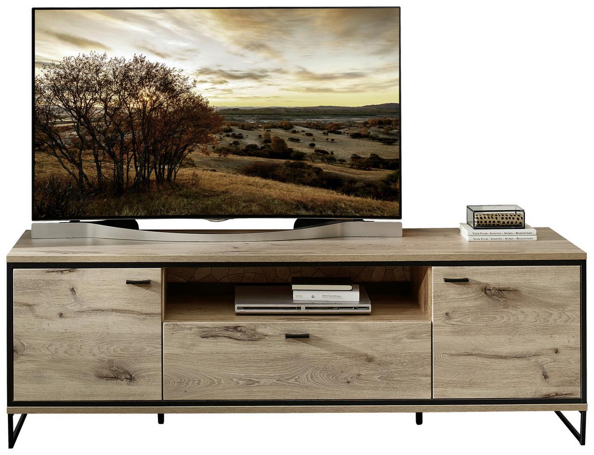 TV-Element Ruben - Eichefarben/Schwarz, KONVENTIONELL, Holzwerkstoff (180/61/49cm) - Livetastic