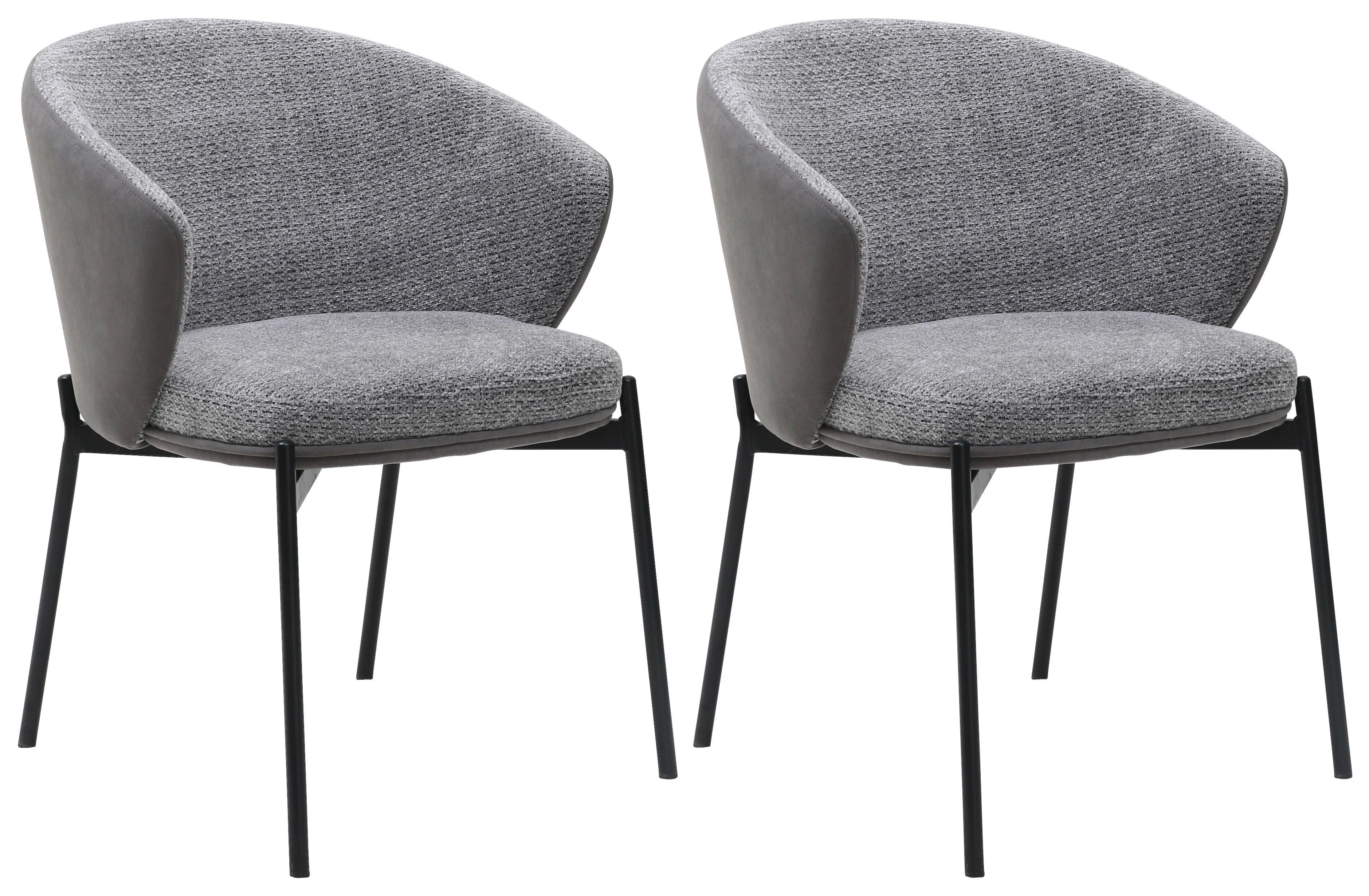 Armlehnstuhl-set Cara Samt Grau B: 56 Cm - Schwarz/Grau, MODERN, Textil/Metall (56/76,5/57,5cm) - MID.YOU