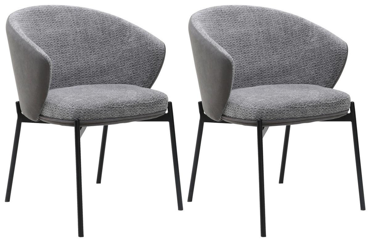 Armlehnstuhl-set Cara Samt Grau B: 56 Cm - Schwarz/Grau, MODERN, Textil/Metall (56/76,5/57,5cm) - MID.YOU