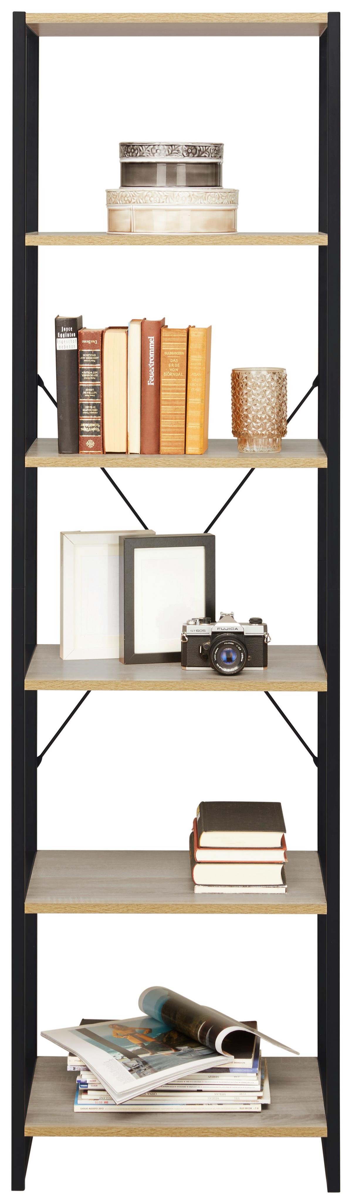 REGÁL BONO - černá/Sonoma dub, Moderní, kov/kompozitní dřevo (50/180/35cm) - Mömax