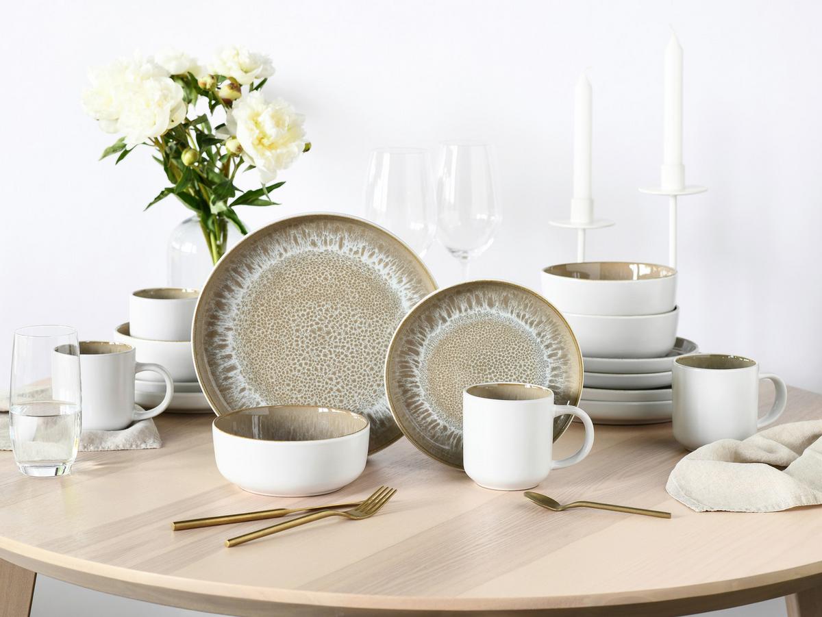 Kombiservice Nordic Fjord Weiß/Beige, 4 Pers., 16-teilig - Beige/Weiß, Basics, Keramik - Creatable