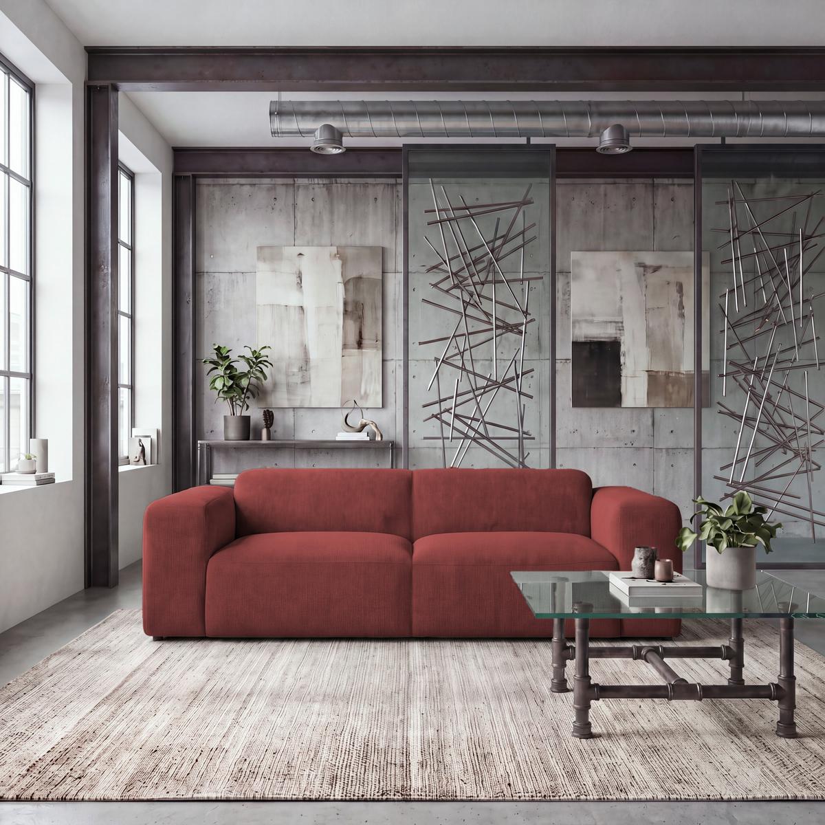 3-SITZER-SOFA Hannah Rot B: 247 cm - Rot/Schwarz, Design, Textil (247/75/104cm) - MID.YOU