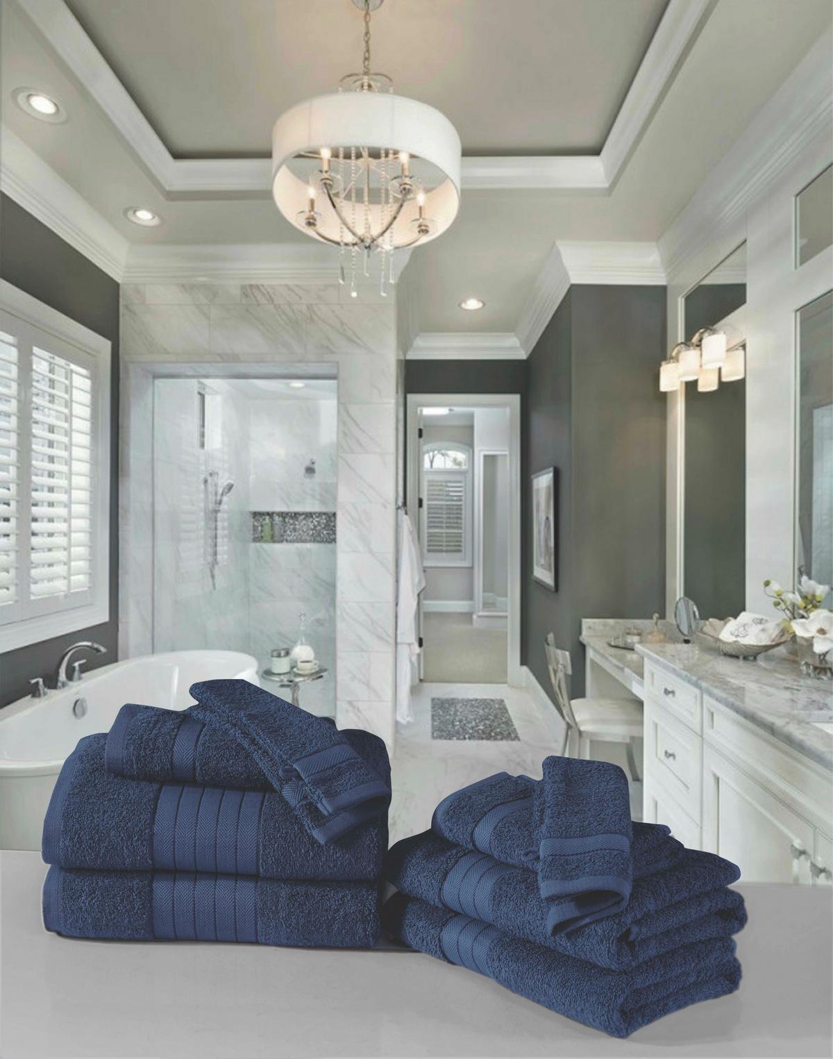 Frottierset 8-Teilig, Dunkelblau - Blau, Basics, Textil