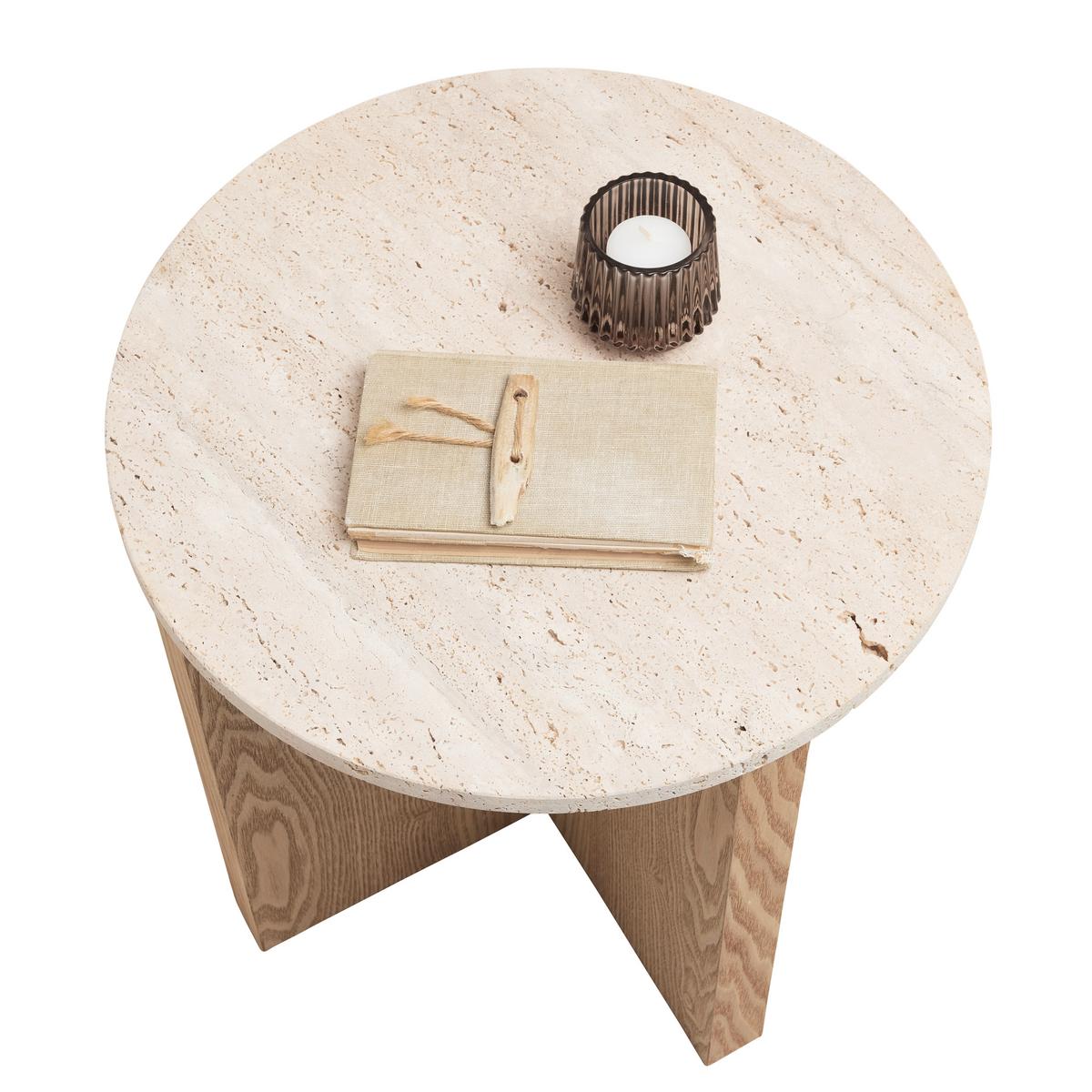 Príručný stolík MATERA p. 40 cm - prírodná farba, Modern, kompozitné drevo/kameň (40/39cm) - Premium Living
