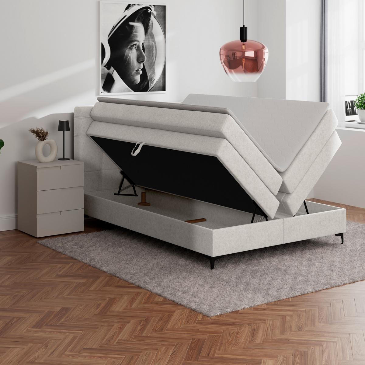 Boxspringbett MITTO Beige 140x200 cm - Beige/Schwarz, KONVENTIONELL, Textil/Metall (140/200cm)