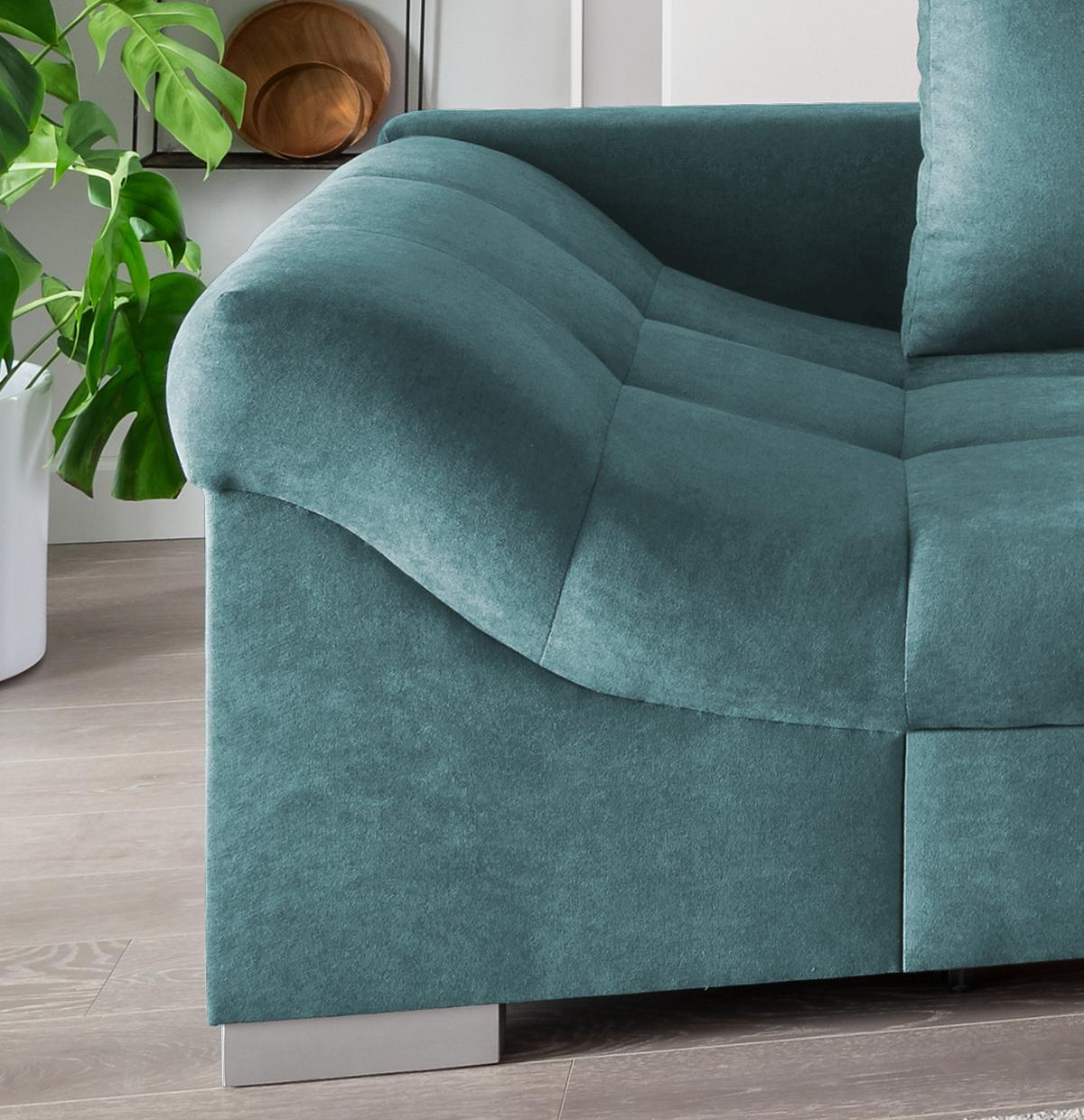 Eckschlafsofa Alvito - Silberfarben/Petrol, Design, Textil (298/202cm) - MID.YOU
