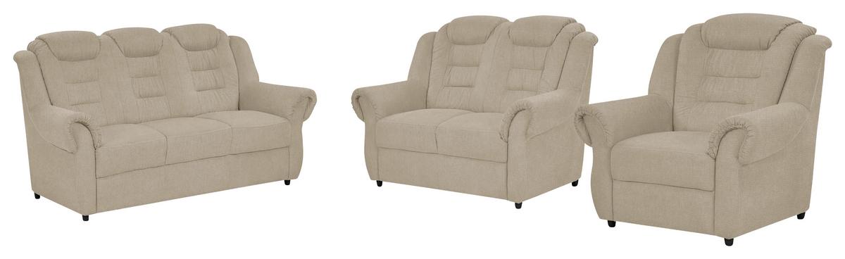 Sitzgarnitur 3-tlg. Boston Creme Chenille - Creme/Schwarz, KONVENTIONELL, Textil - Livetastic