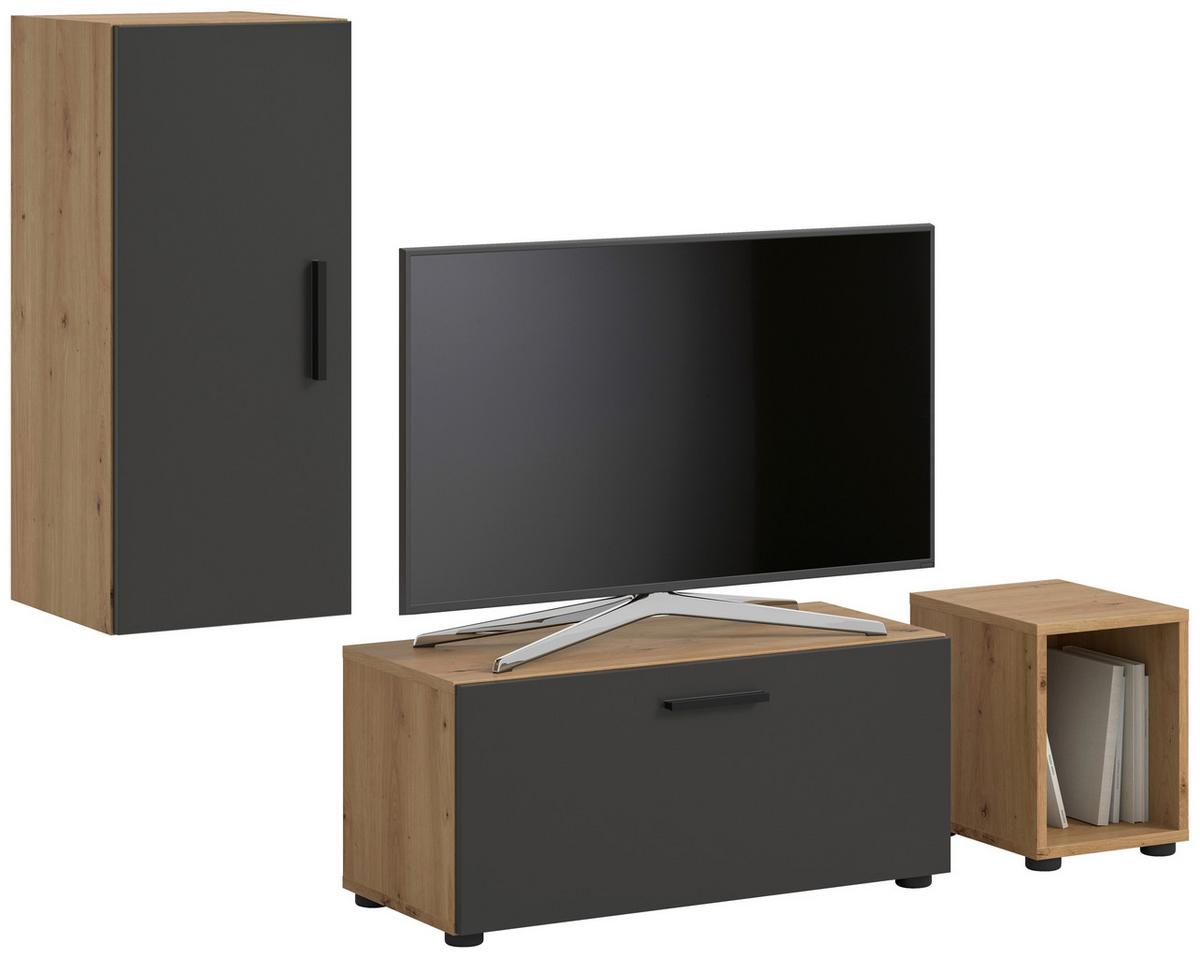 Wohwand, The One Grau/artisan Eiche Dekor - Schwarz/Eiche Artisan, Trend, Holzwerkstoff (75/75/34cm)