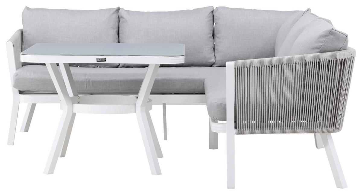 Loungegarnitur Virya - Weiß/Grau, KONVENTIONELL, Textil/Metall - Gardenson