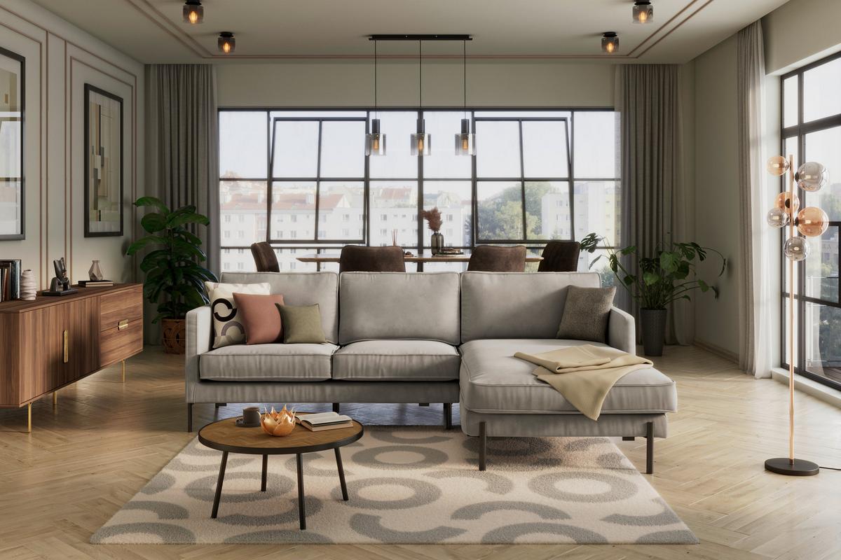 Ecksofa Yukon Hellgrau S: 232x154 Cm - Hellgrau/Schwarz, Trend, Textil (232/154cm) - Livetastic