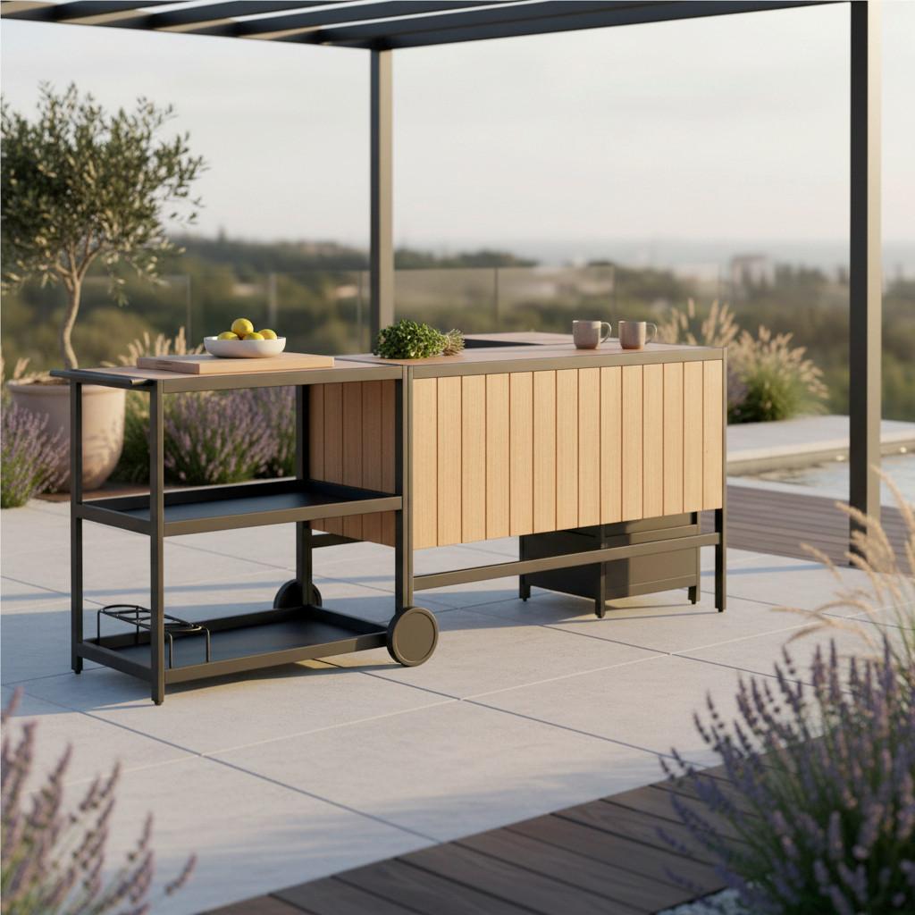 Venkovní zahradní kuchyně DELIA - šedá/černá, Moderní, kov/plast (239/90/120cm) - Bessagi Garden