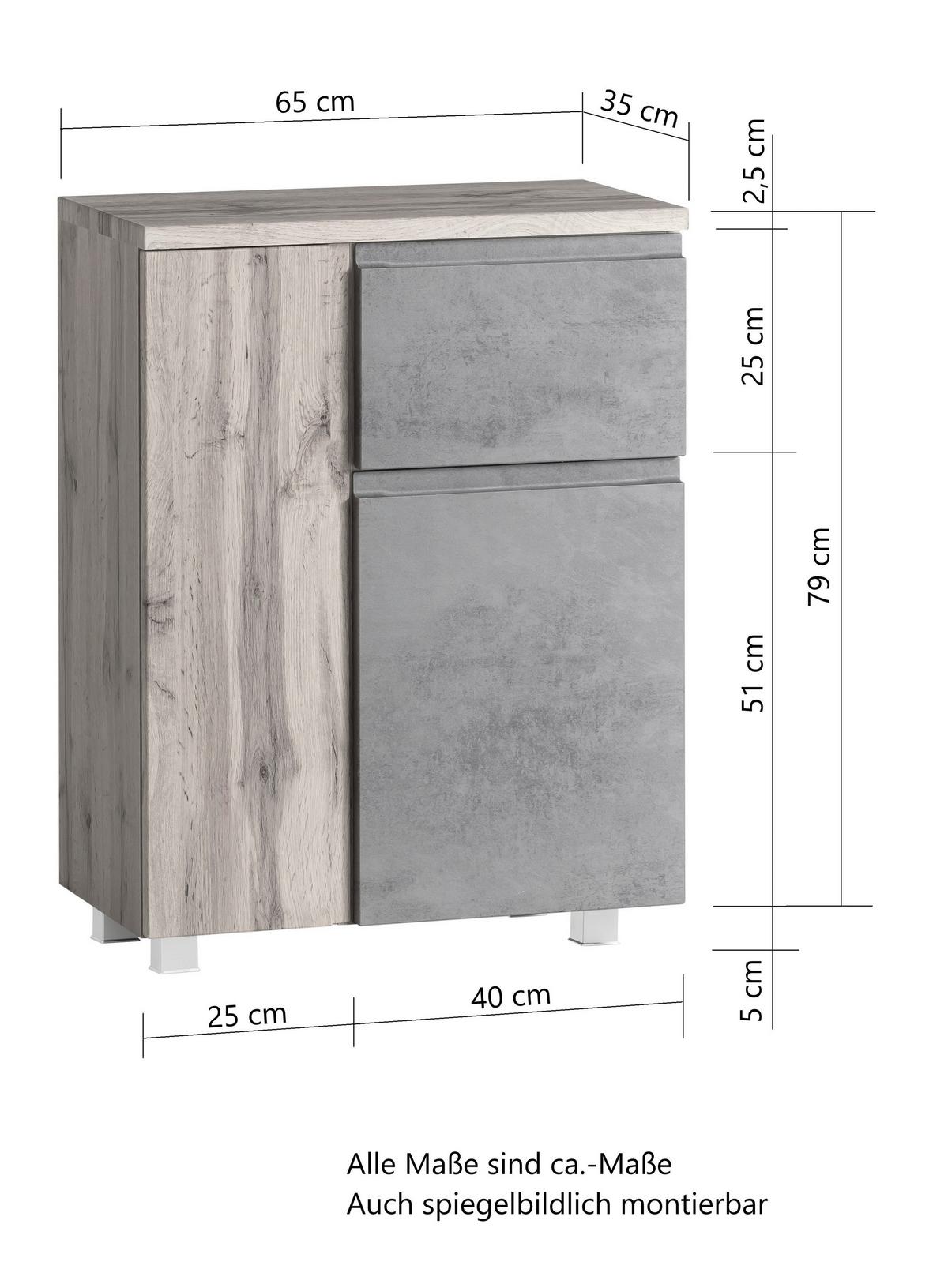 Badezimmer Unterschrank Varese BxH 65x79 cm Grau/ Eiche Dekor - Eiche Wotan/Hellgrau, MODERN, Holzwerkstoff (65/79/35cm) - Held