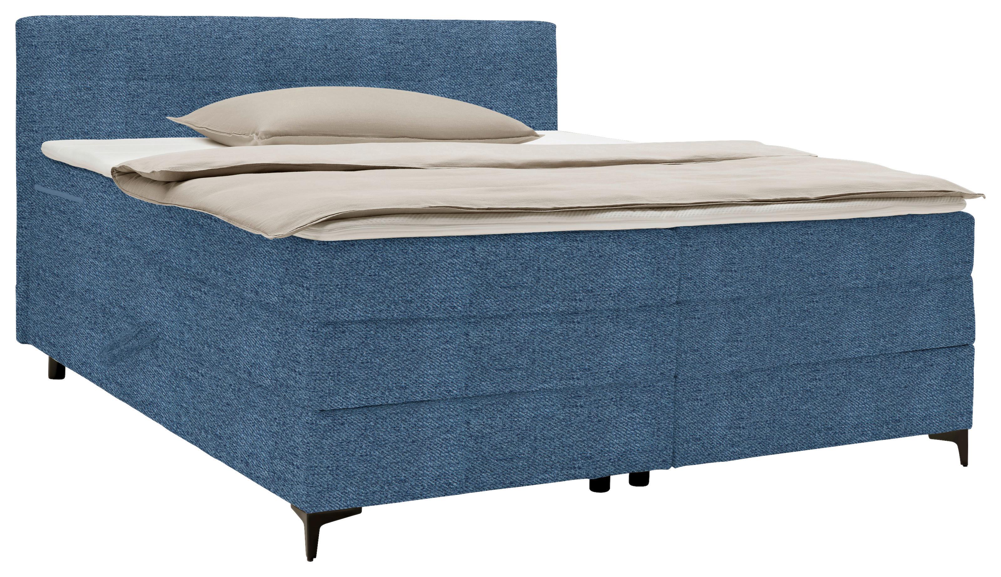 Boxspringová posteľ BARI 160/200, modrá - modrá/čierna, Konventionell, kov/textil (160/200cm) - Mömax