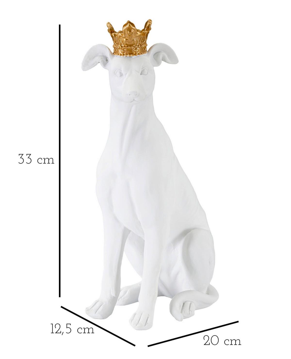 Skulptur Dog White Weiß, Goldfarbe, B: 20 cm - Goldfarben/Weiß, Basics, Kunststoff (20/33/12.5cm)