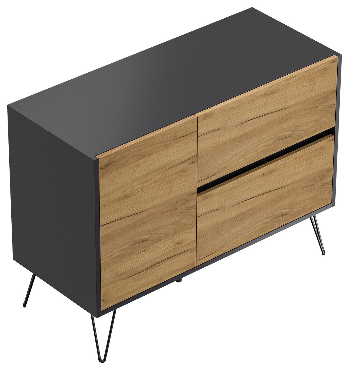 Sideboard Posseik Industrial Graphit/eichefarben B: 99 Cm - Eichefarben/Schwarz, Design, Holzwerkstoff (99/75,8/42cm) - P & B