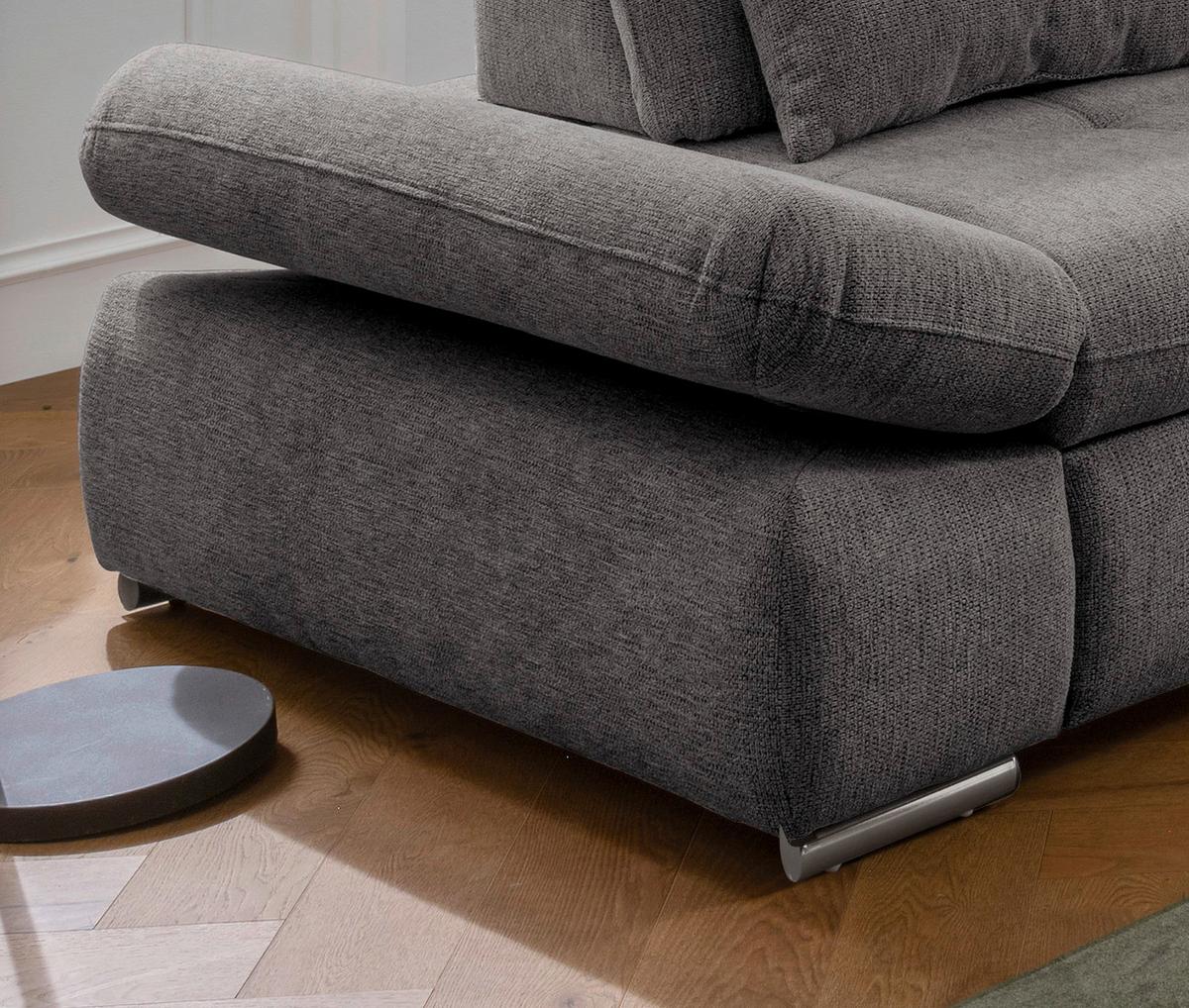 Ecksofa mit Schlaffunktion Dalida Braun/Grau Chenille - Chromfarben/Braun, Design, Textil (280/254cm) - Livetastic