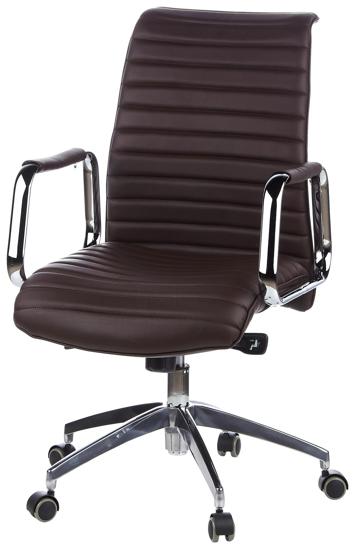 Drehstuhl Aspera 10 Dunkelbraun - Dunkelbraun/Silberfarben, MODERN, Leder/Kunststoff (59/114/50cm) - MID.YOU