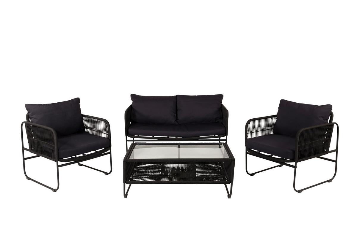 Loungegarnitur Utah - Schwarz, KONVENTIONELL, Textil/Metall - Gardenson