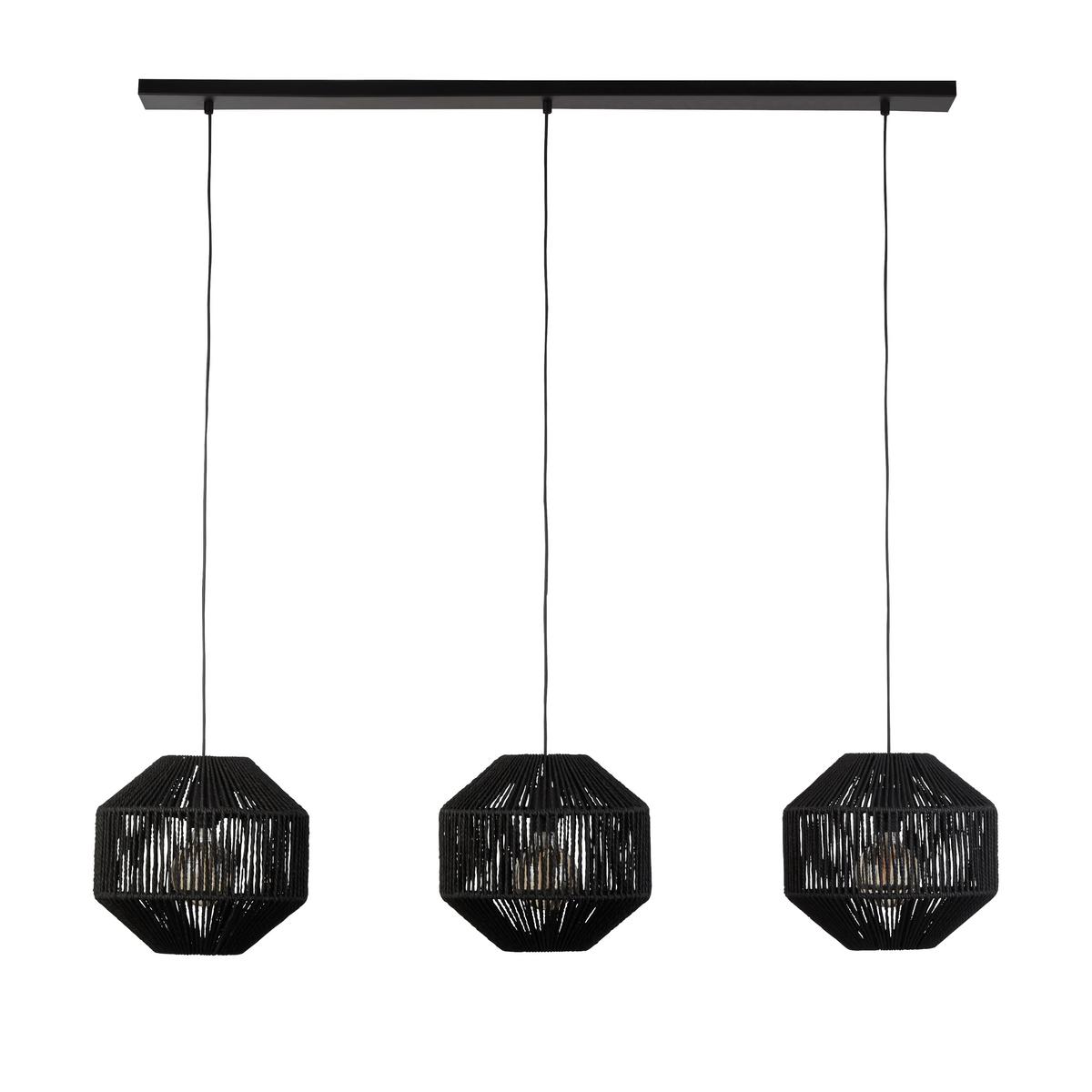 Hängeleuchte Wicker H: 130 cm, 3-Flammig, höhenverstellbar - Schwarz, Design, Textil/Metall (130/130/30cm)