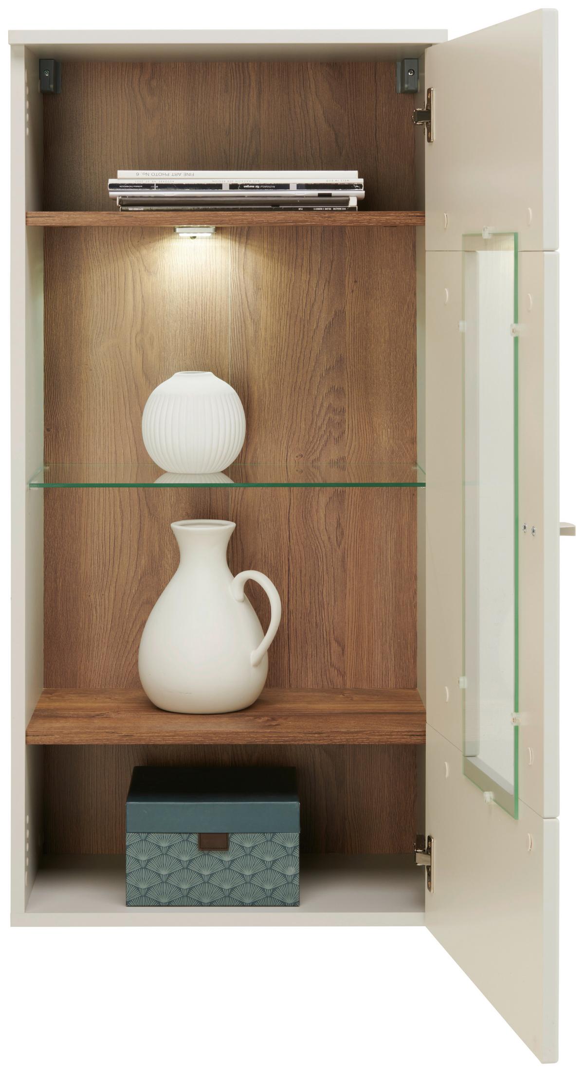 Hängevitrine Arian B: 50,1 cm Eiche Dekor/Hellgrau - Eichefarben/Hellgrau, MODERN, Glas/Holzwerkstoff (50,1/103,2/32,2cm)
