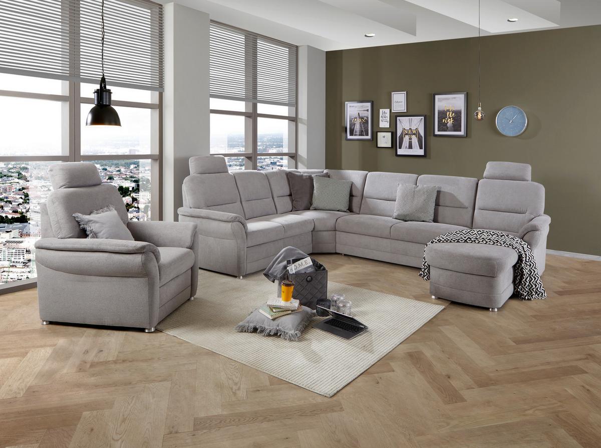 Wohnlandschaft mit Schlaffunktion Webstoff - Silberfarben, MODERN, Holz/Holzwerkstoff (228/310/160cm) - James Wood