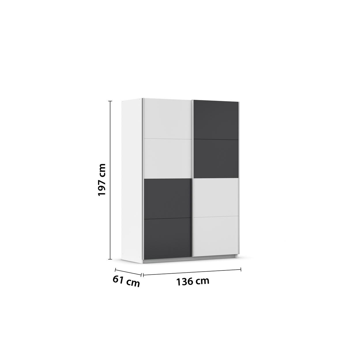 Schwebetürenschrank 136cm Subito, Graphitfarben/Weiß - Graphitfarben/Weiß, MODERN, Holzwerkstoff (136/197/61cm) - Rauch Möbel