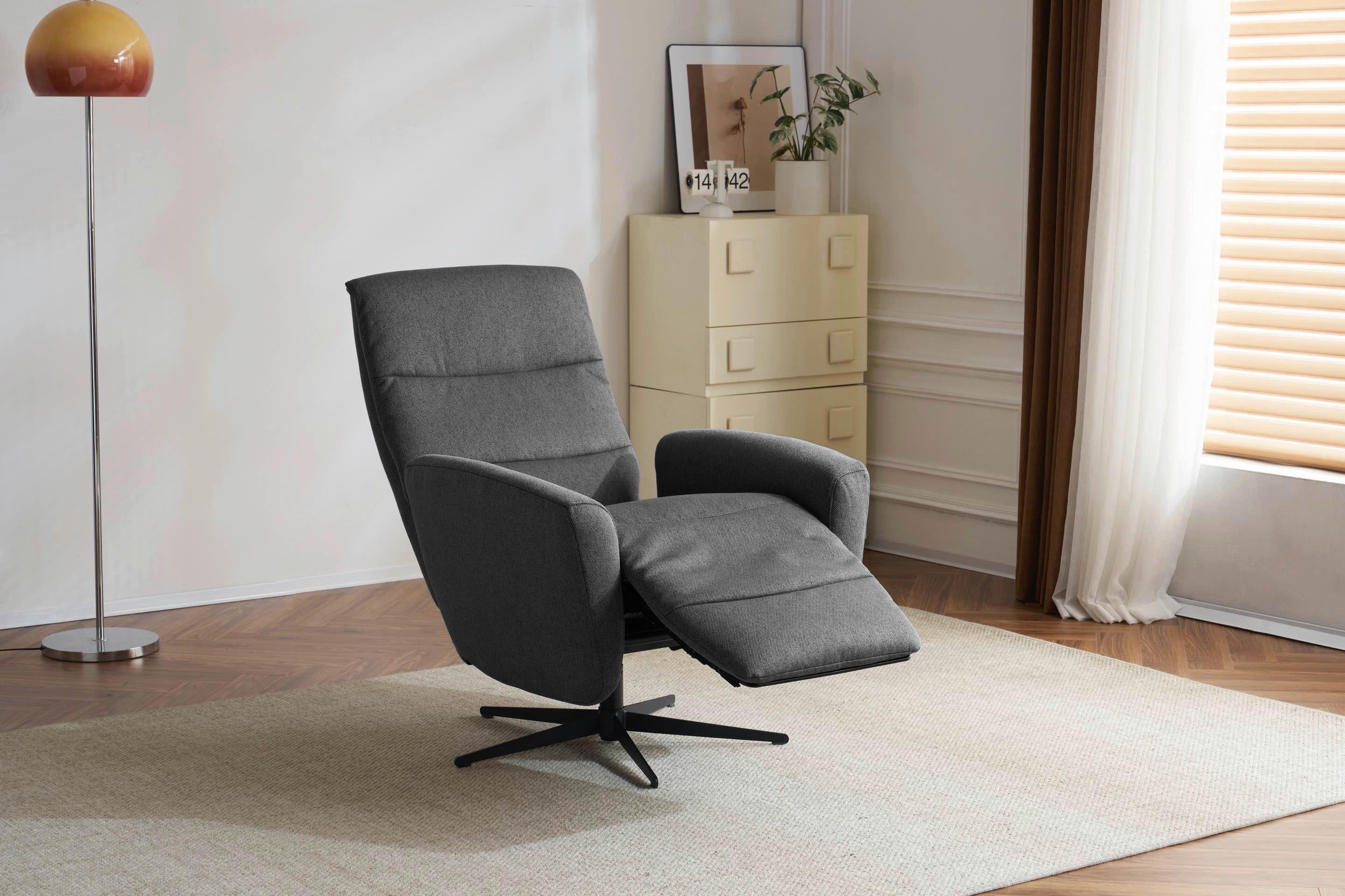 Fernsehsessel mit Relaxfunktion Park Stoffbezug Dunkelgrau - Dunkelgrau/Schwarz, Design, Textil (76/104/77cm) - Livetastic