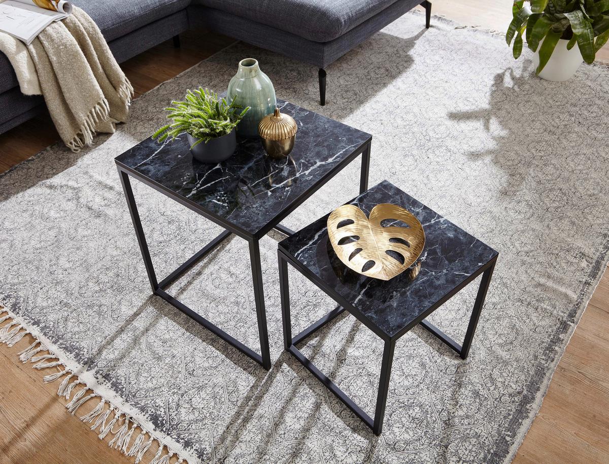 Beistelltisch 2er-Set In Marmoroptik, Schwarz - Schwarz, KONVENTIONELL, Holzwerkstoff/Metall (45/45/50cm) - MID.YOU