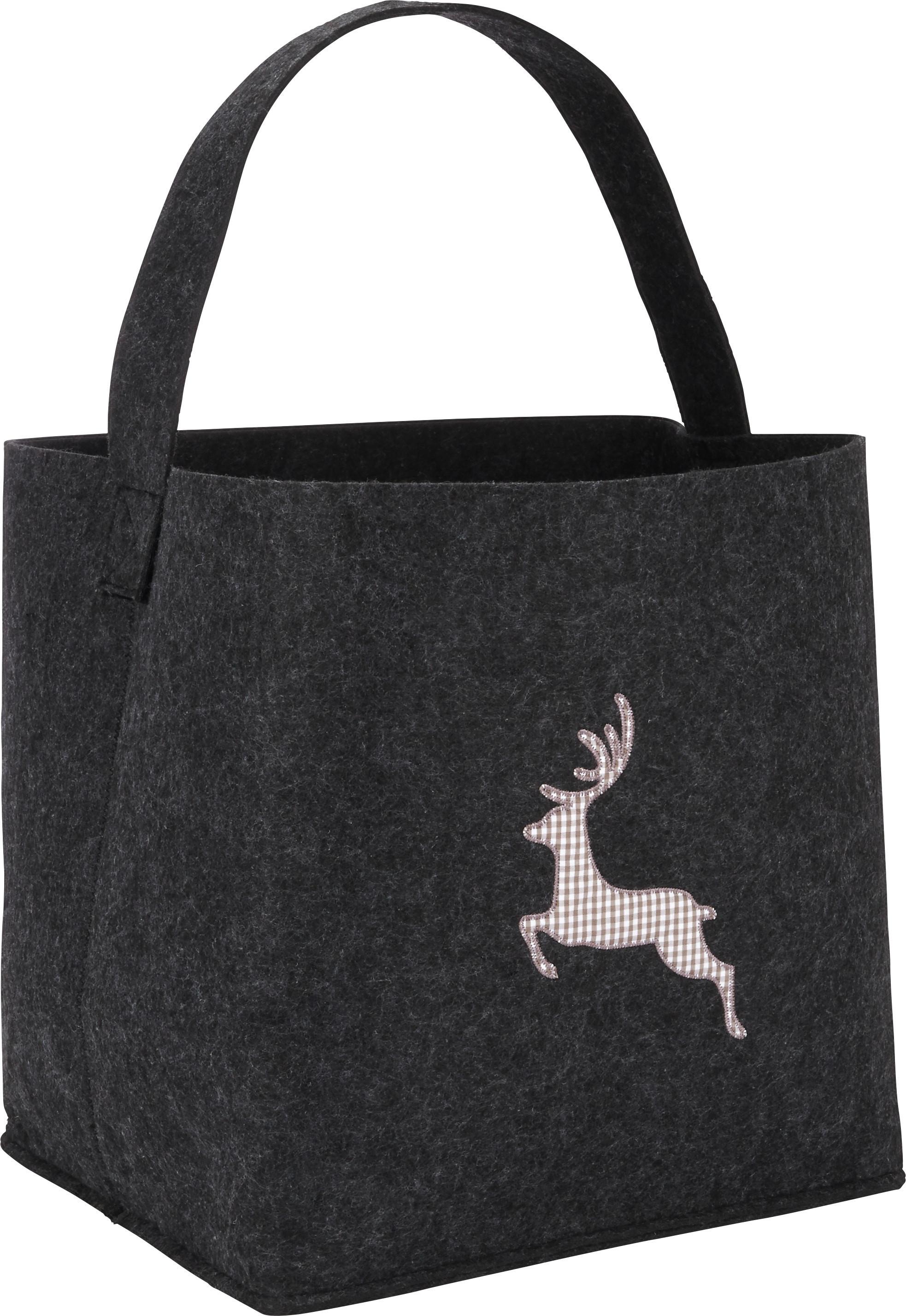 Nákupná taška HIRSCH čierna 39x40x34 cm - antracitová, Romantik / Landhaus, textil (39/40/34cm) - Bessagi Home