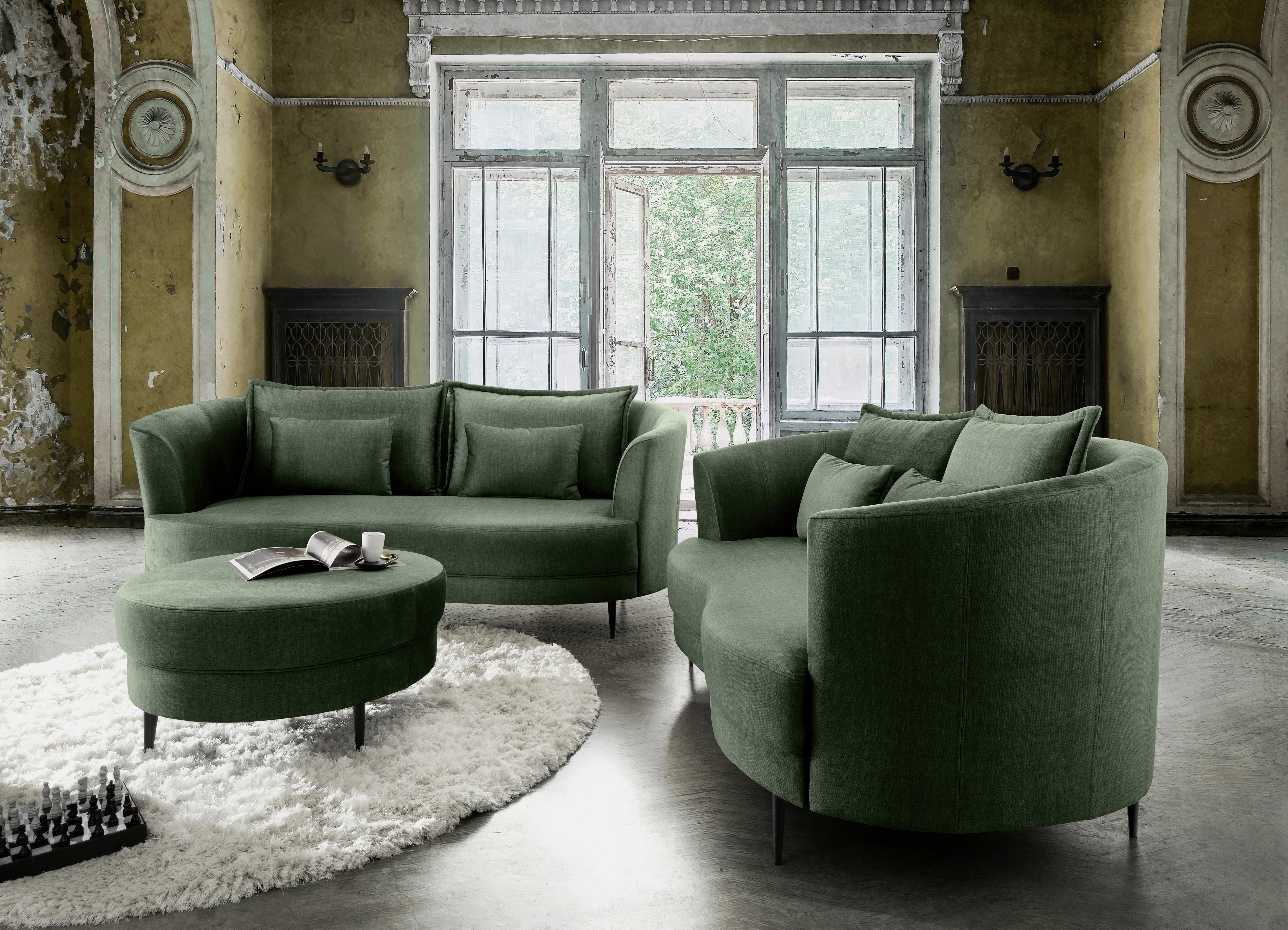 Hocker Pistaccio Dunkelgrün Velours, D: 80cm - Dunkelgrün/Schwarz, MODERN, Textil (80/43cm) - Livetastic