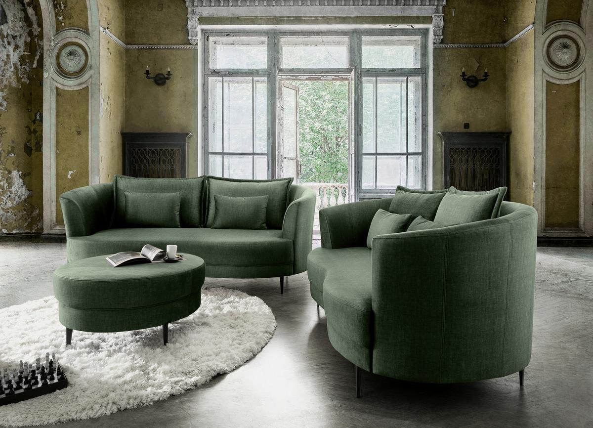 Hocker Pistaccio Dunkelgrün Velours, D: 80cm - Dunkelgrün/Schwarz, MODERN, Textil (80/43cm) - Livetastic