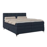 Boxspringbett MITTO Dunkelblau 200x200 cm - Schwarz/Dunkelblau, KONVENTIONELL, Textil/Metall (200/200cm)