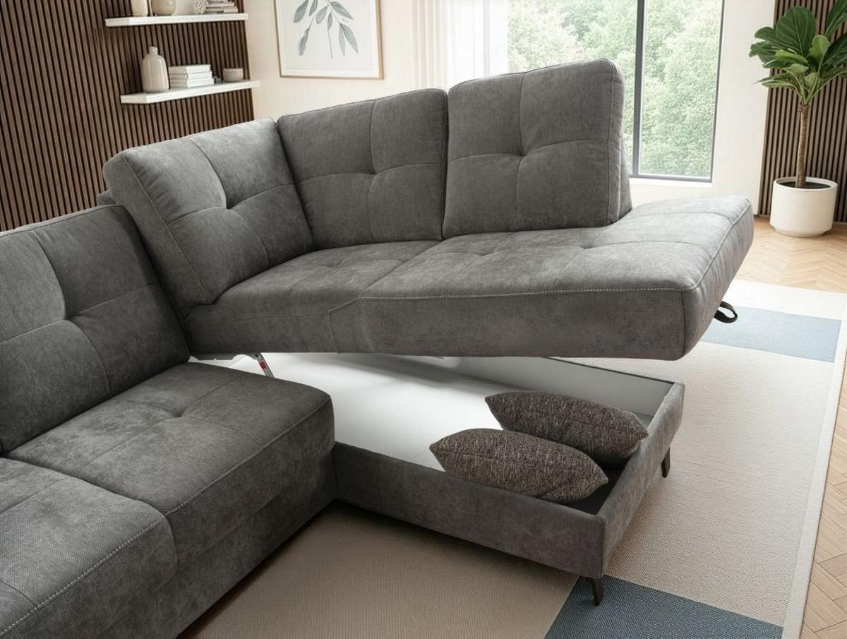 Rohová sedačka VARESE, pravá, šedá žinylka MORELIA - šedá/černá, Moderní, kov/textil (219/170cm) - James Wood