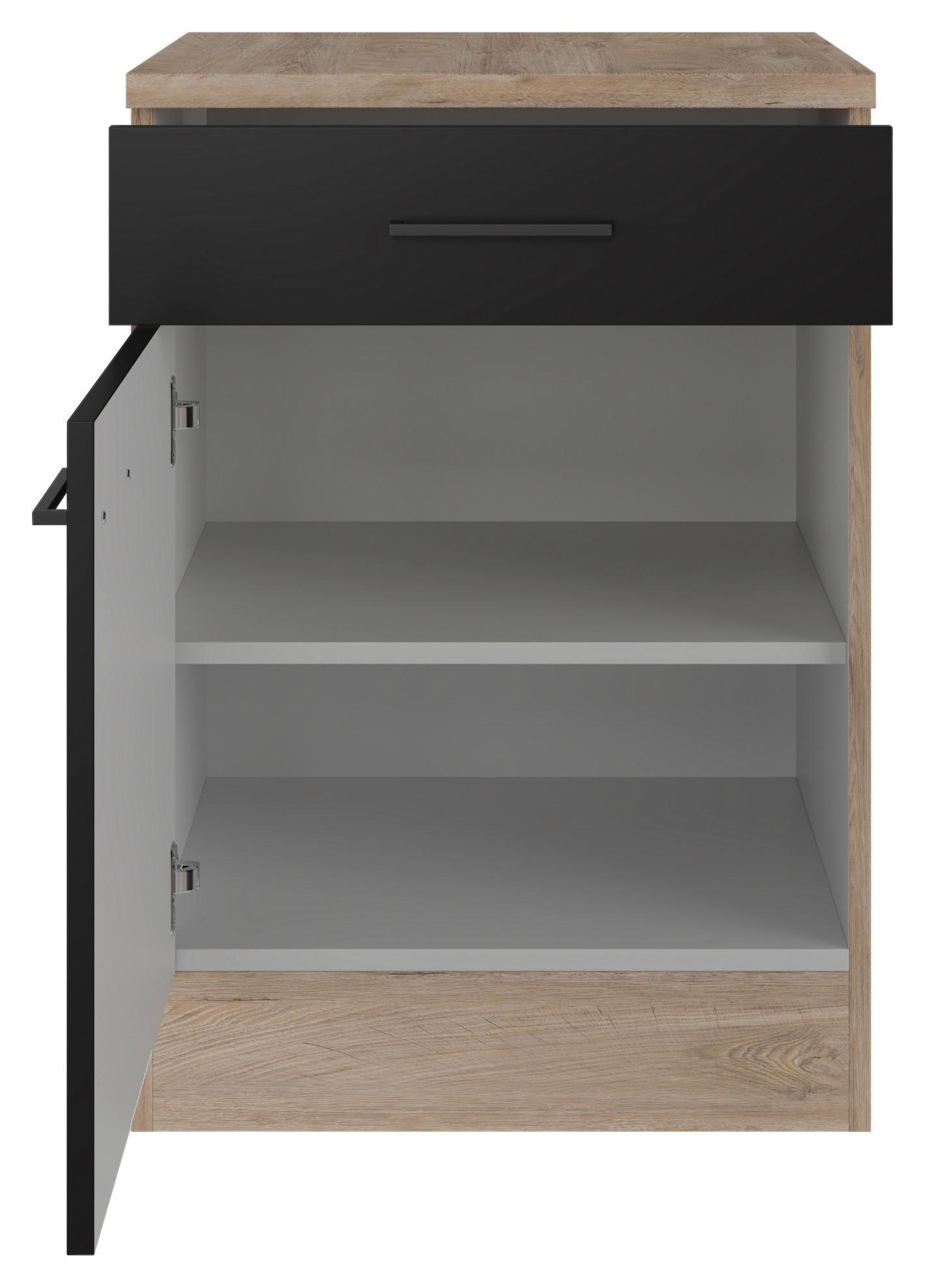 Spodná kuchynská skrinka CAPRI CAPRI US 60 - čierna/farba duba, Konventionell, kov/kompozitné drevo (60/85/57cm) - FlexWell