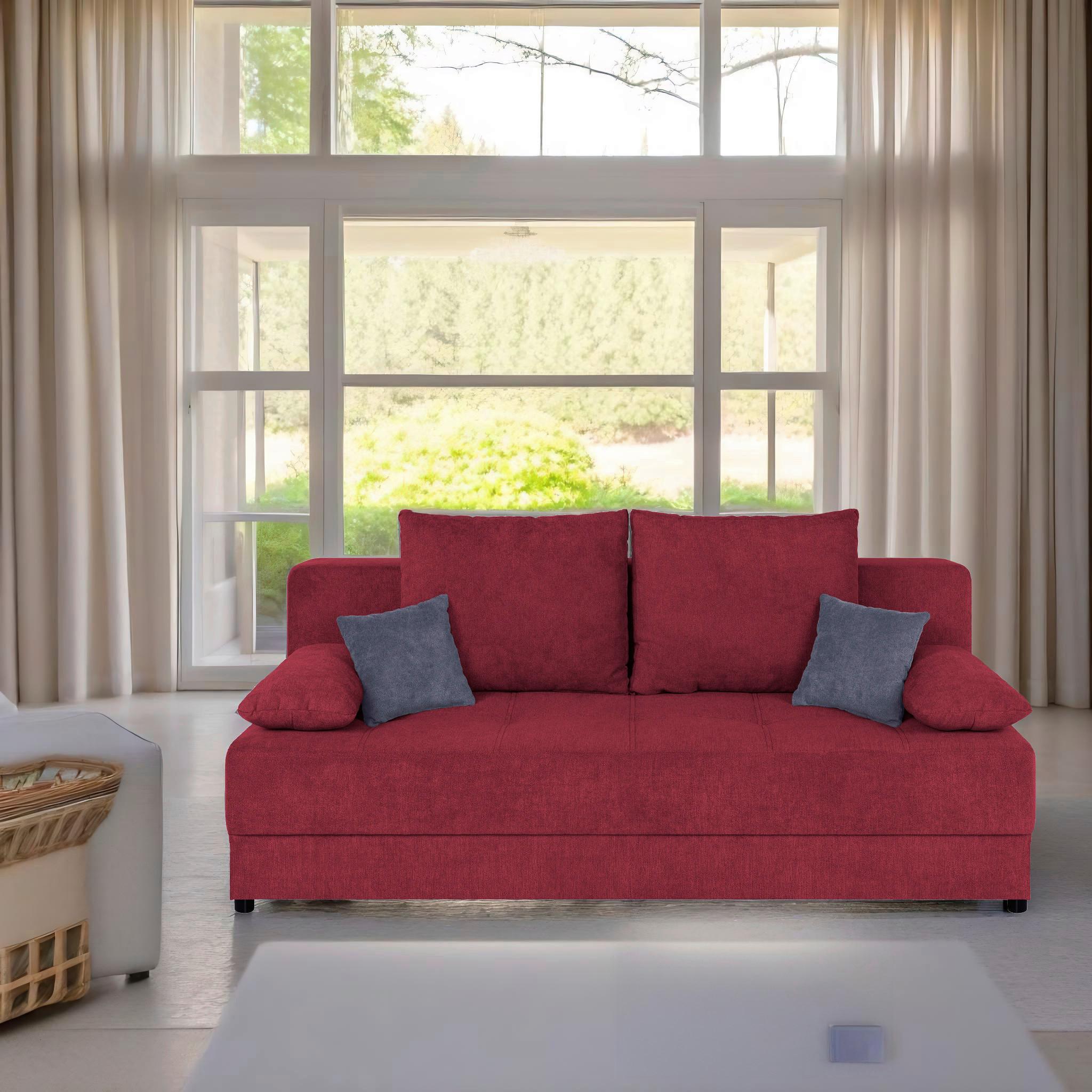 Schlafsofa Toni Beere B: 200 Cm - Beere/Schwarz, Design, Holzwerkstoff/Textil (200/90/103cm) - P & B