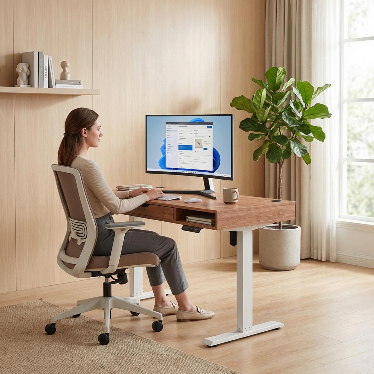 Schreibtisch Worktime Style Weiß/Eichefarben L: 120cm - Eichefarben/Weiß, MODERN, Holz/Metall (120/60/72-110cm) - MID.YOU