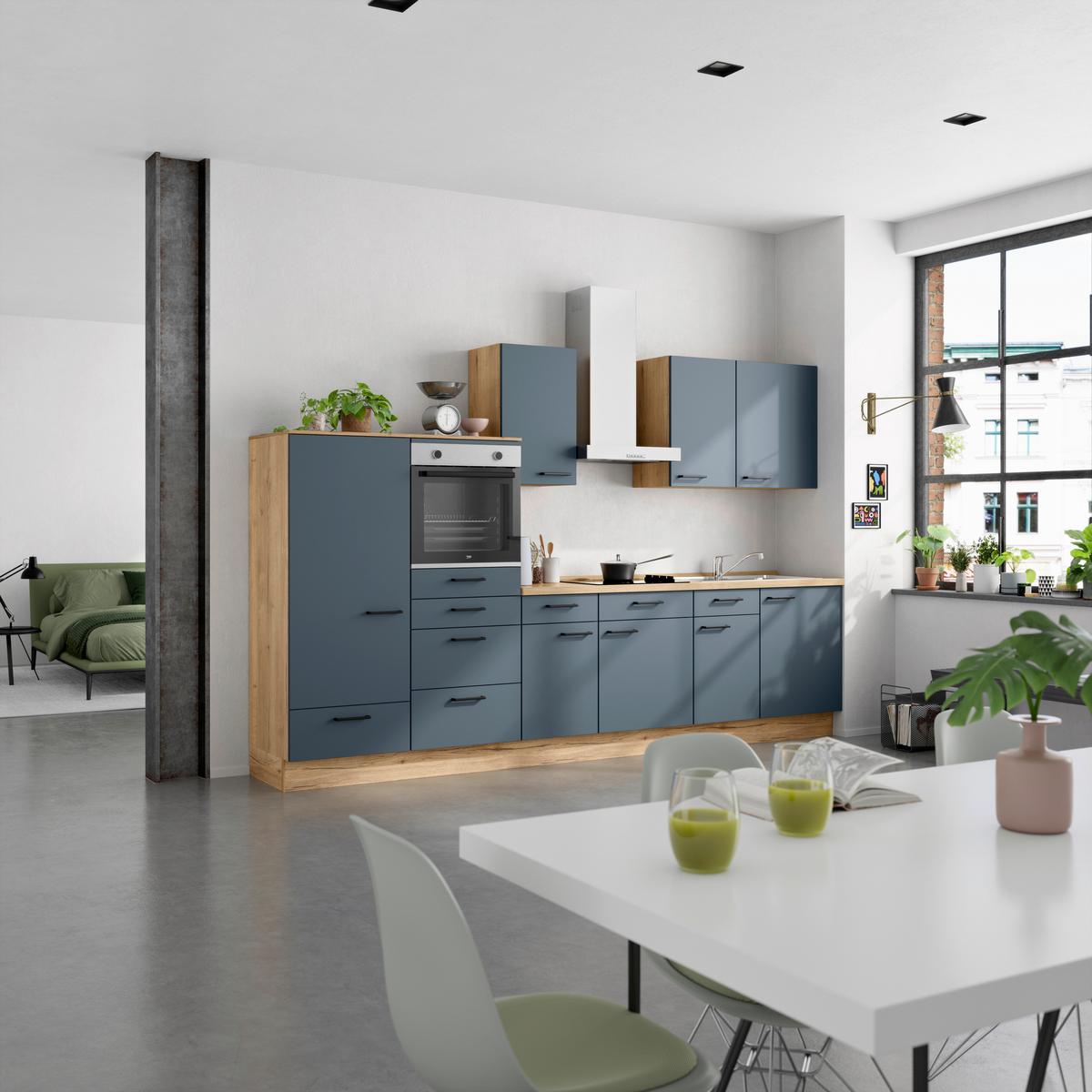 Küchenleerblock Easytouch Low-Line, L8 Links - Blau/Eichefarben, MODERN, Holzwerkstoff (330cm) - Nobilia